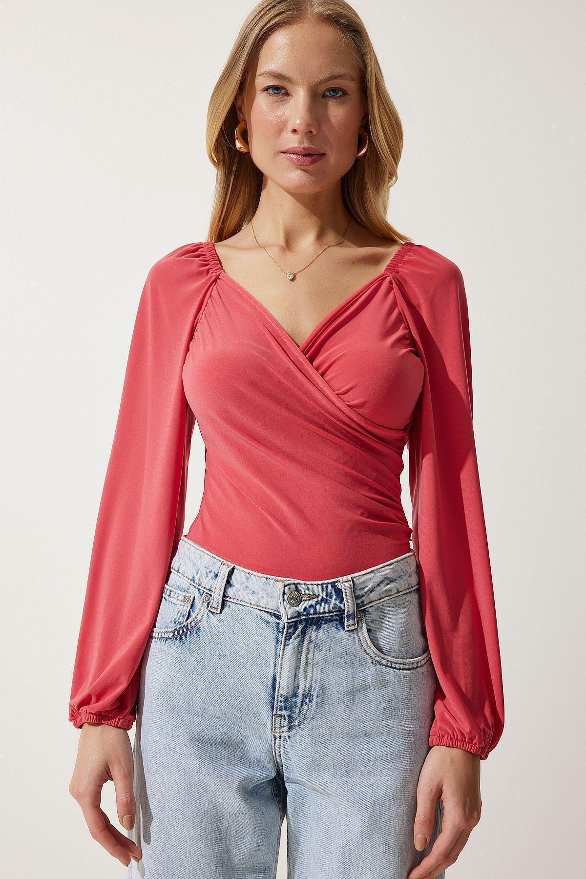 بلوزة مُحاكة بأكمام منفوخة بأساور مطاطية، وردي, LIGHT PINK, large image number 1
