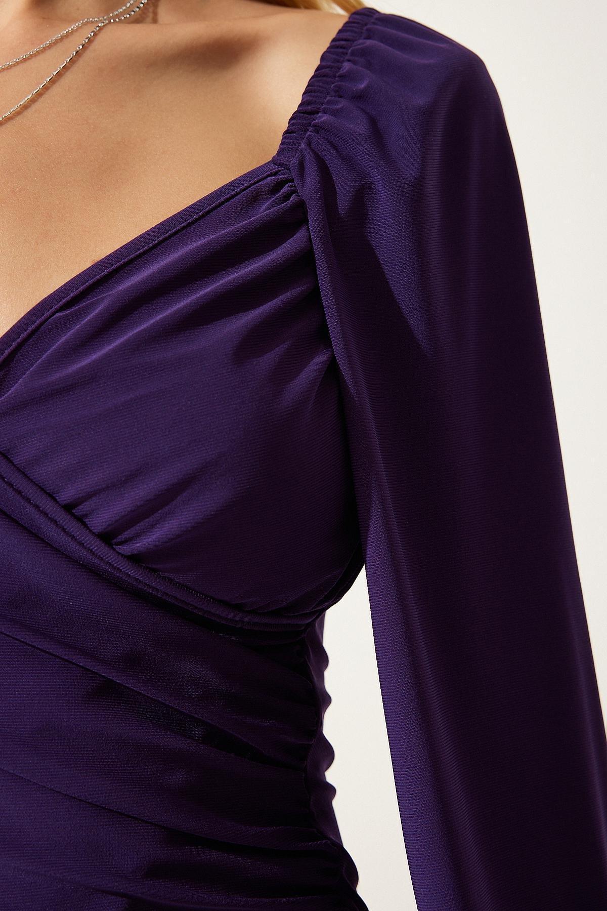 Purple Ruched Romantic Blouse, LILA, large image number 4