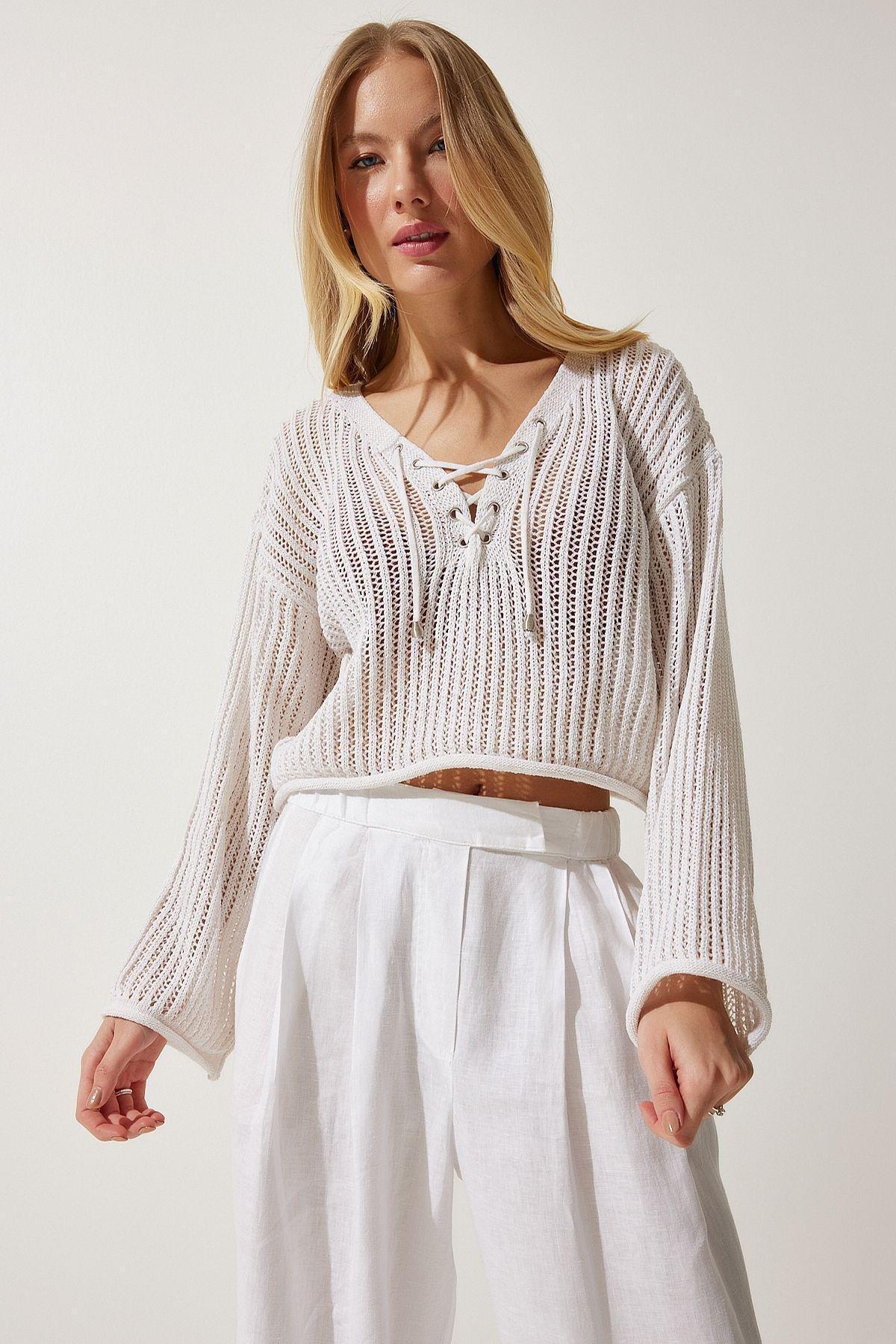 Cream Crochet Crop Shirt, Cream, large image number 1