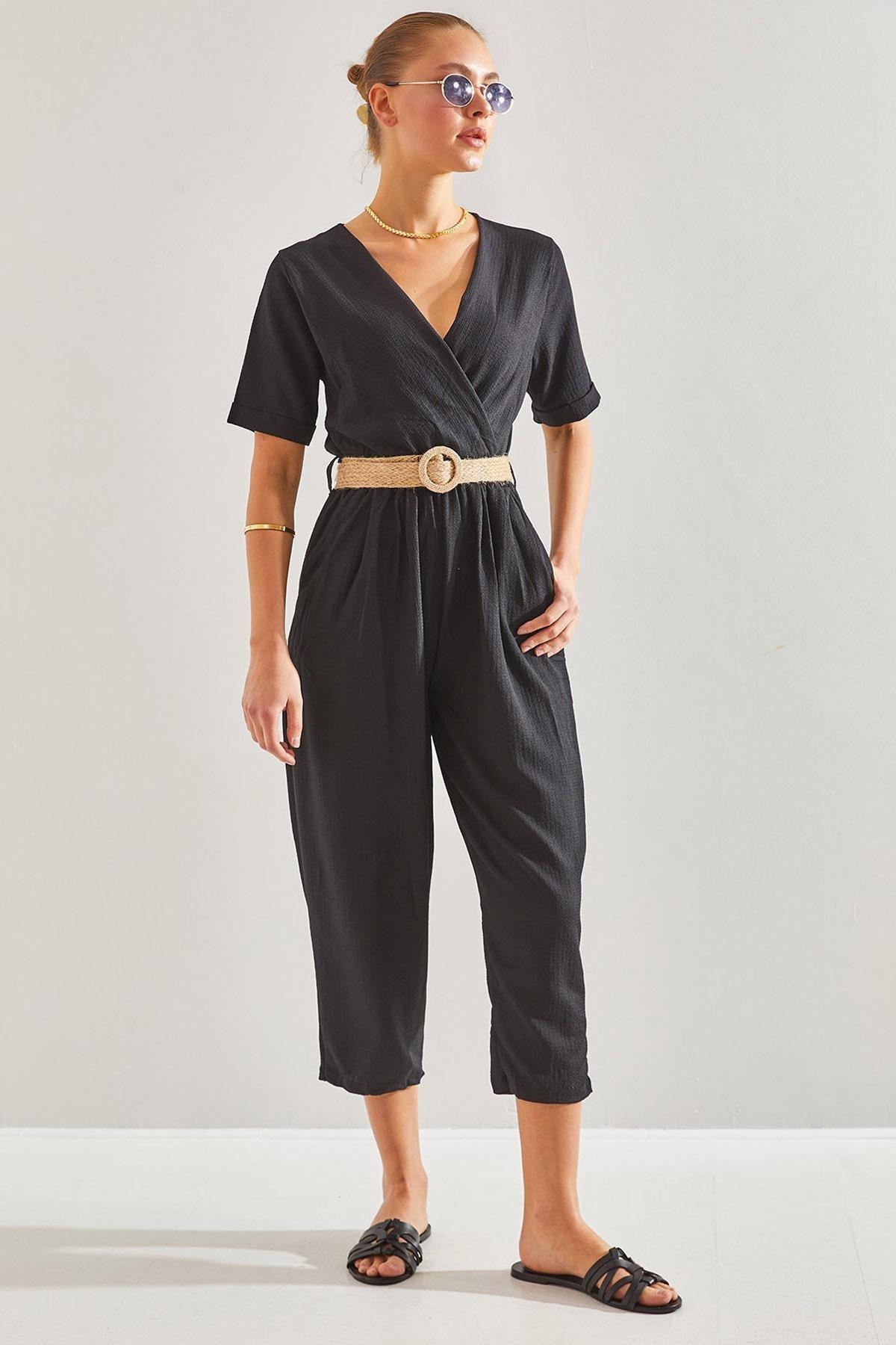 Black Double-Breasted Neck Belted Dress, C101_5720, large image number 0