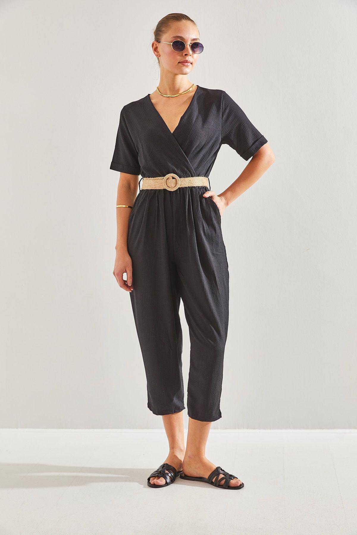Black Double-Breasted Neck Belted Dress, C101_5720, large image number 1