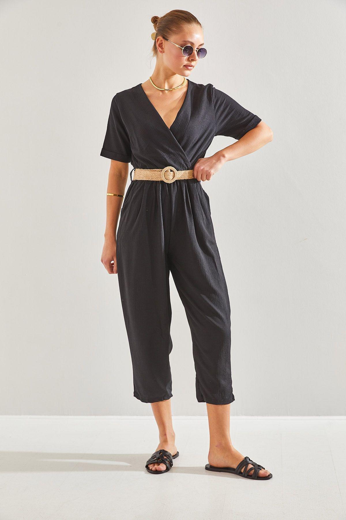 Black Double-Breasted Neck Belted Dress, C101_5720, large image number 2