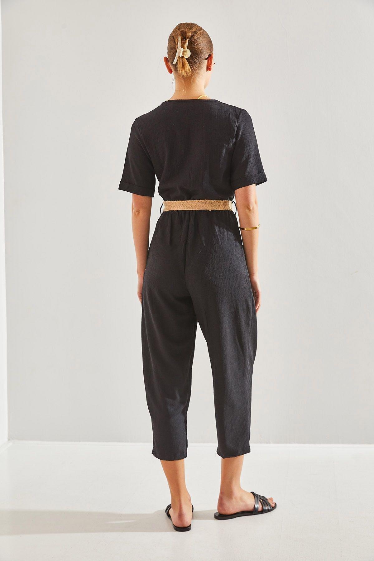 Black Double-Breasted Neck Belted Dress, C101_5720, large image number 3