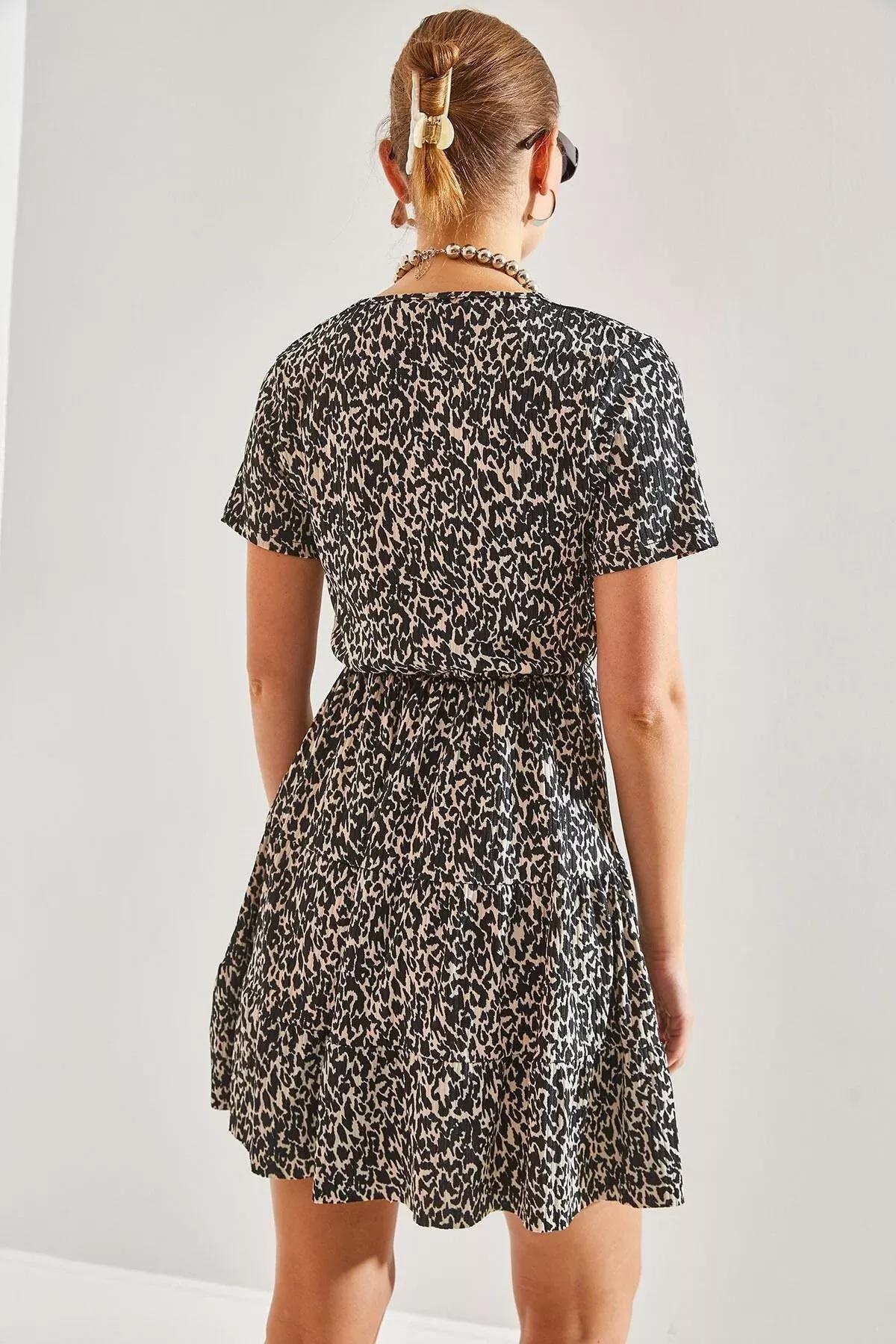 Multicolour Double-Breasted Pattern Dress, Leopard, large image number 1