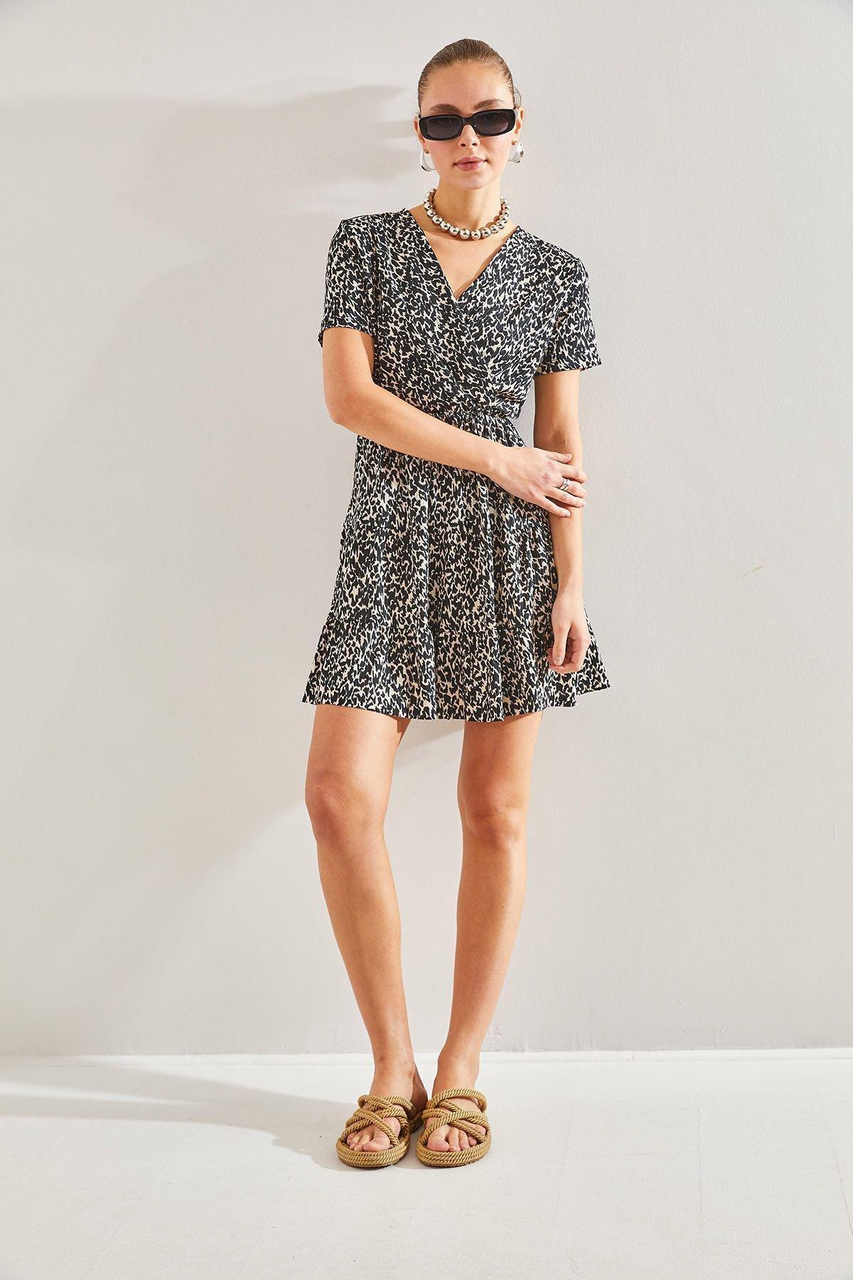 Multicolour Double-Breasted Pattern Dress, Leopard, large image number 3