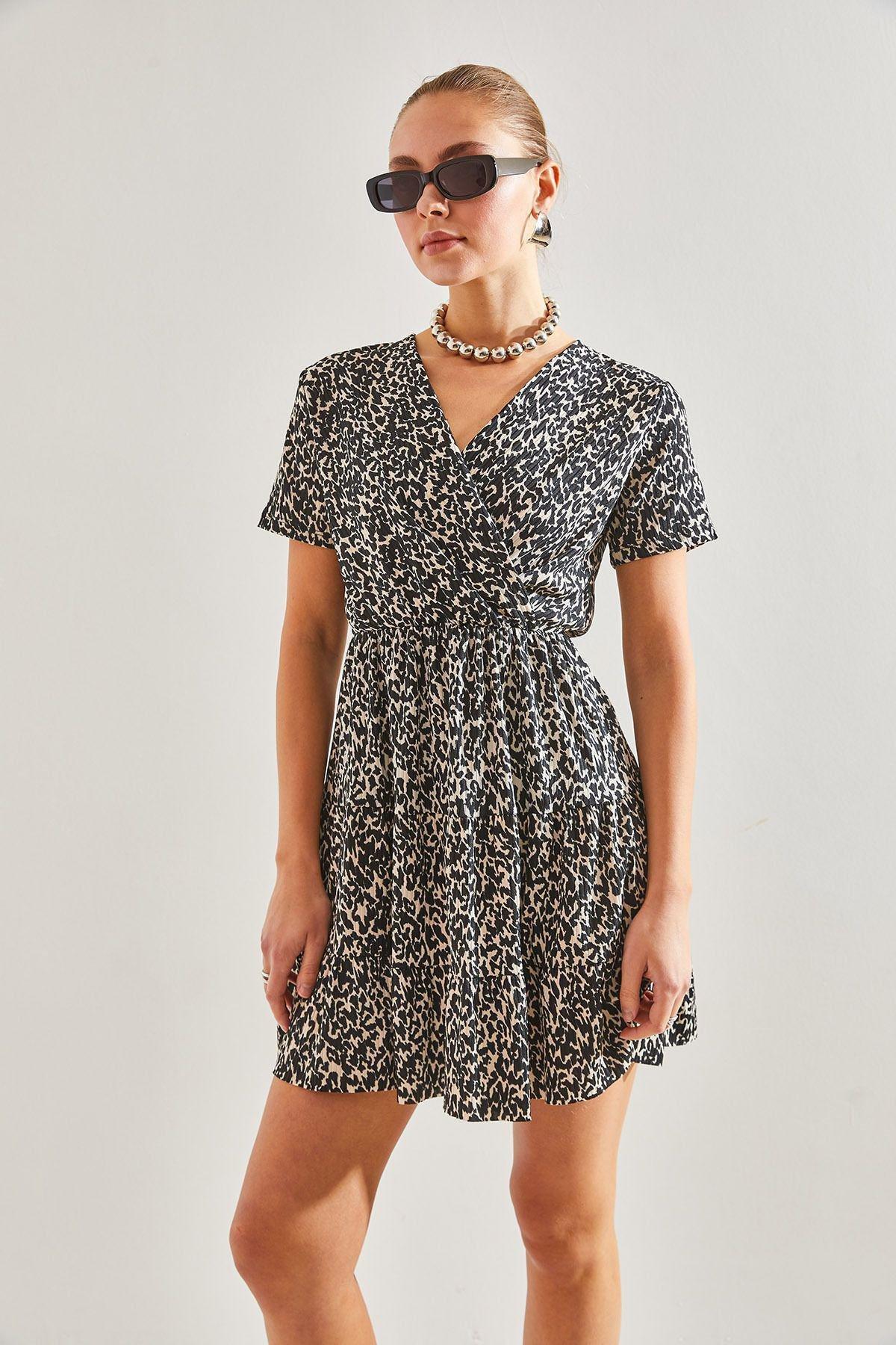 Multicolour Double-Breasted Pattern Dress, Leopard, large image number 4