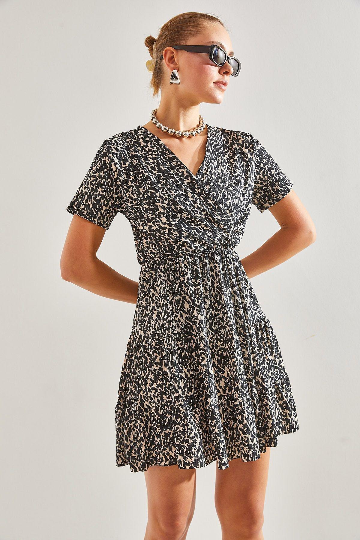 Multicolour Double-Breasted Pattern Dress, Leopard, large image number 5