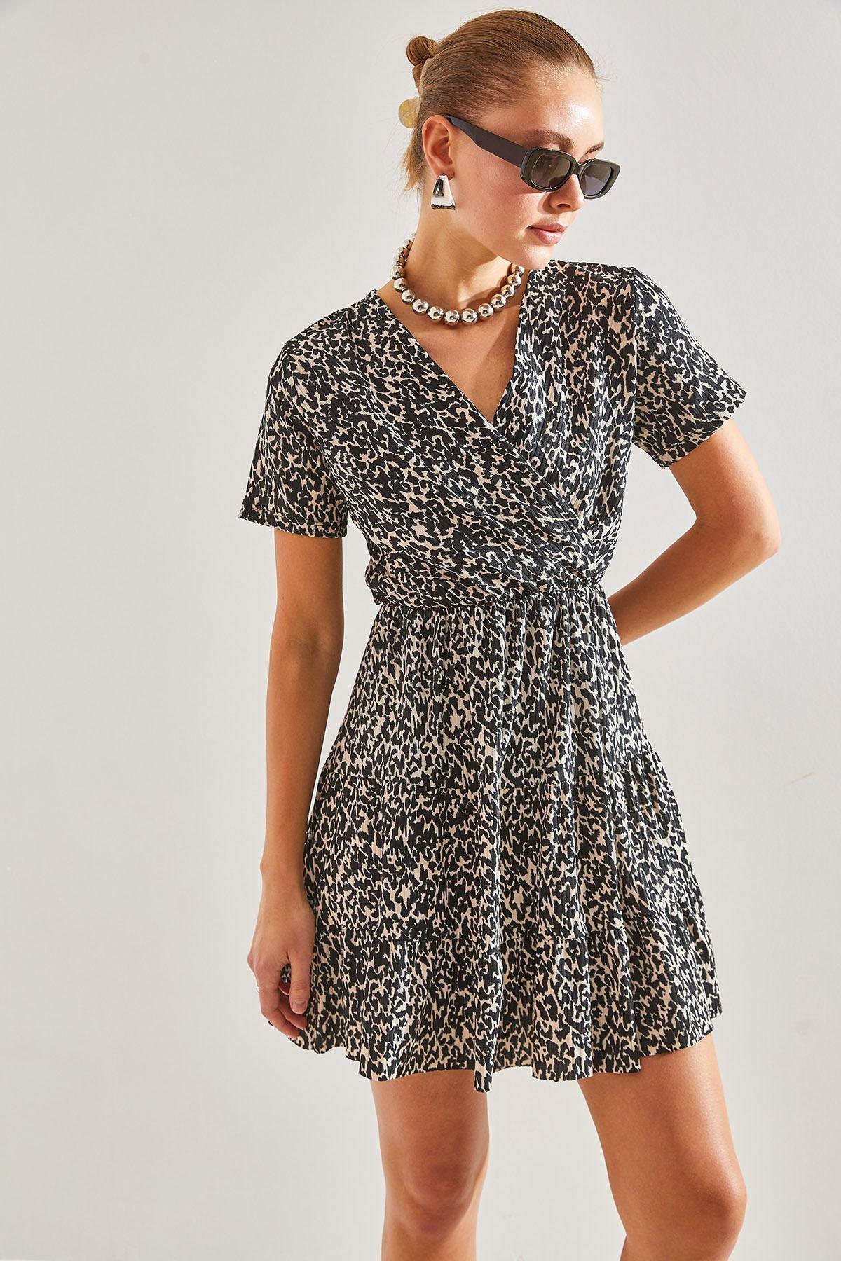 Multicolour Double-Breasted Pattern Dress, Leopard, large image number 6