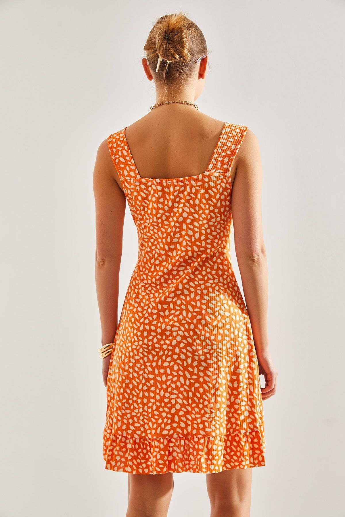 Orange Strap Pattern Dress, , large image number 2
