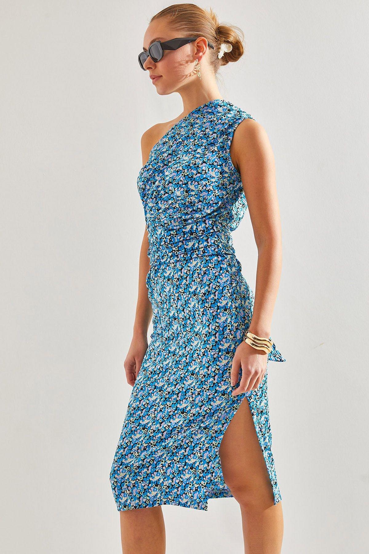 Blue Decollete Pattern Dress, C101_5645, large image number 0