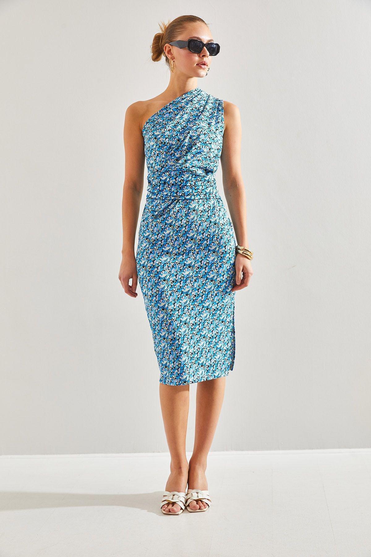 Blue Decollete Pattern Dress, C101_5645, large image number 2