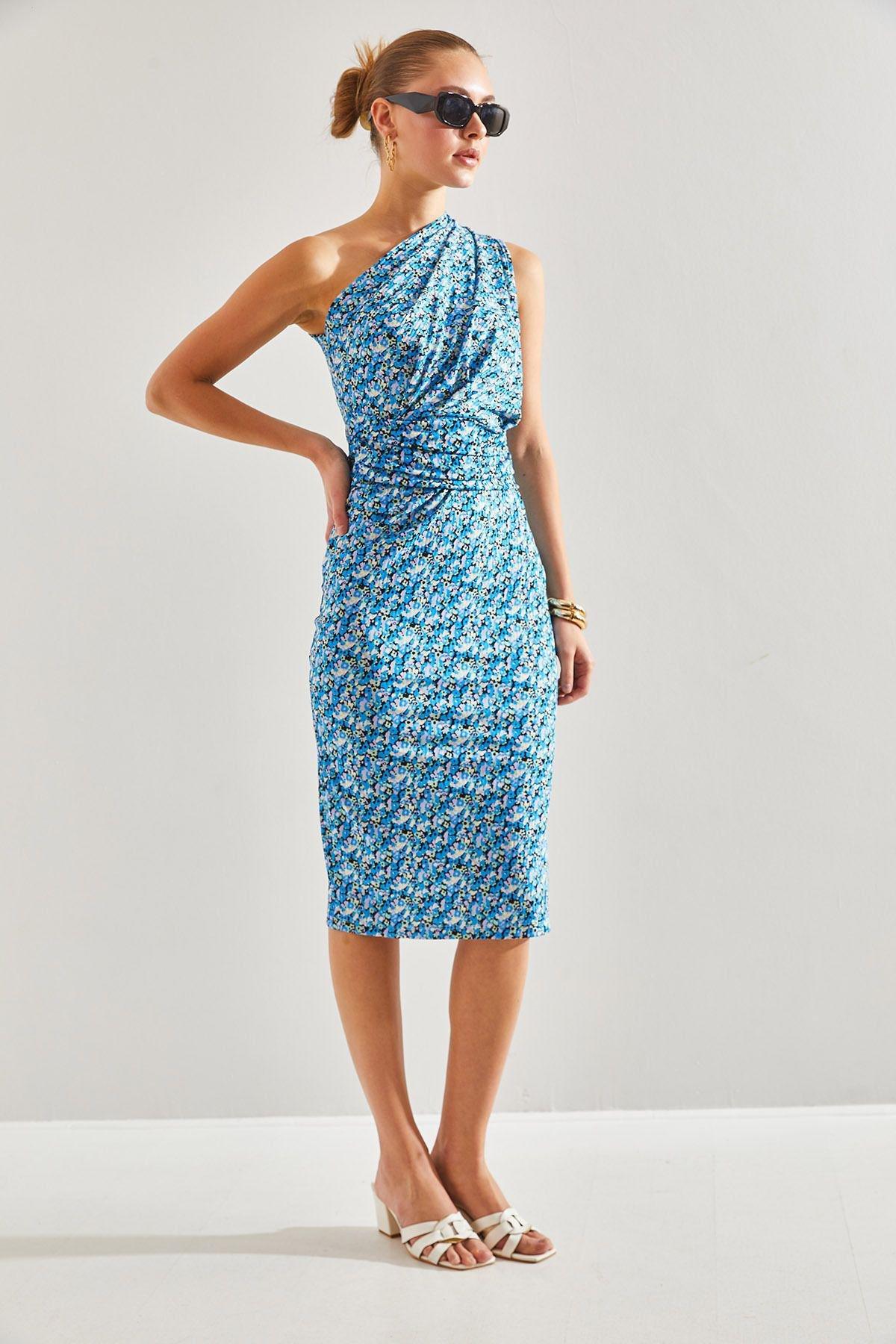 Blue Decollete Pattern Dress, C101_5645, large image number 3