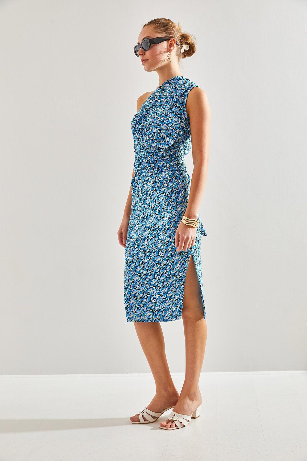 Blue Decollete Pattern Dress, C101_5645, large image number 4