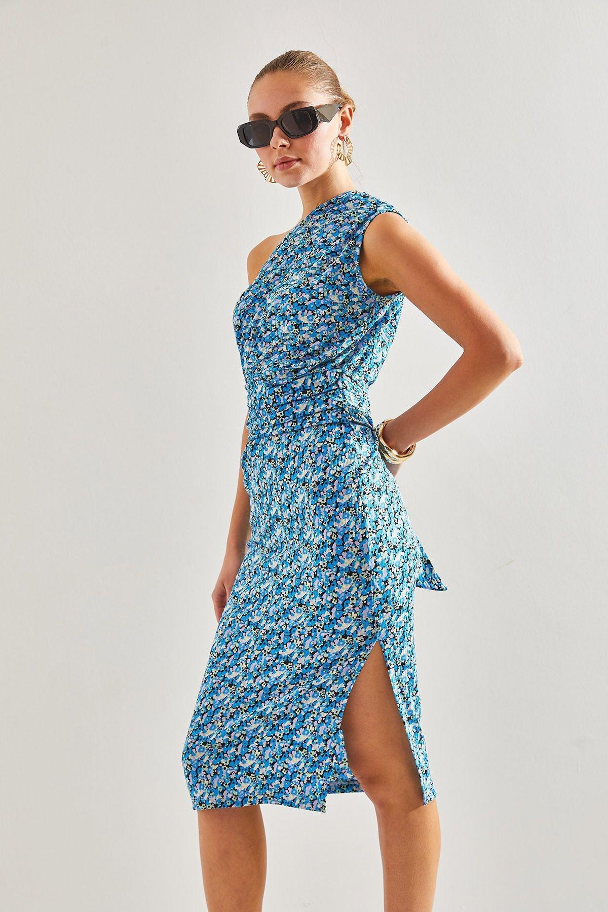 Blue Decollete Pattern Dress, C101_5645, large image number 5