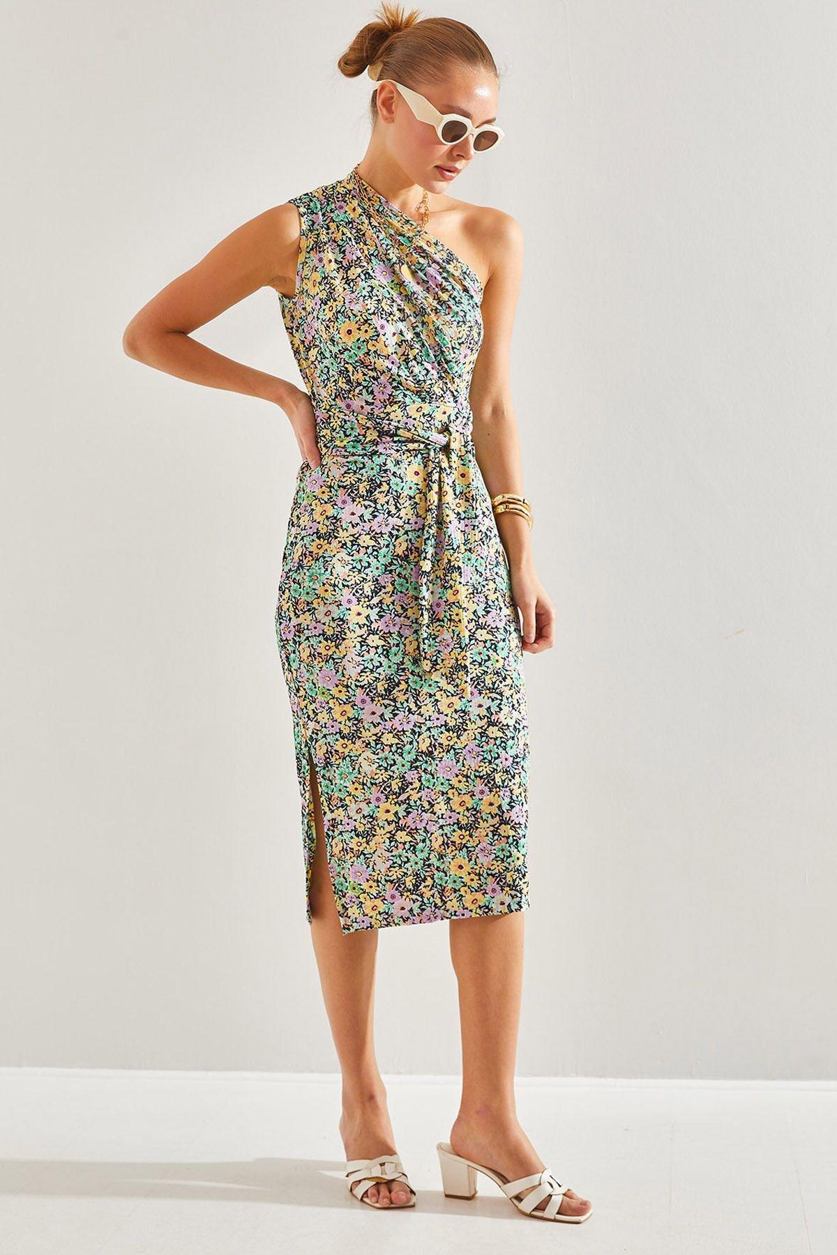 Multicolour Decollete Pattern Dress, C101_5710, large image number 1