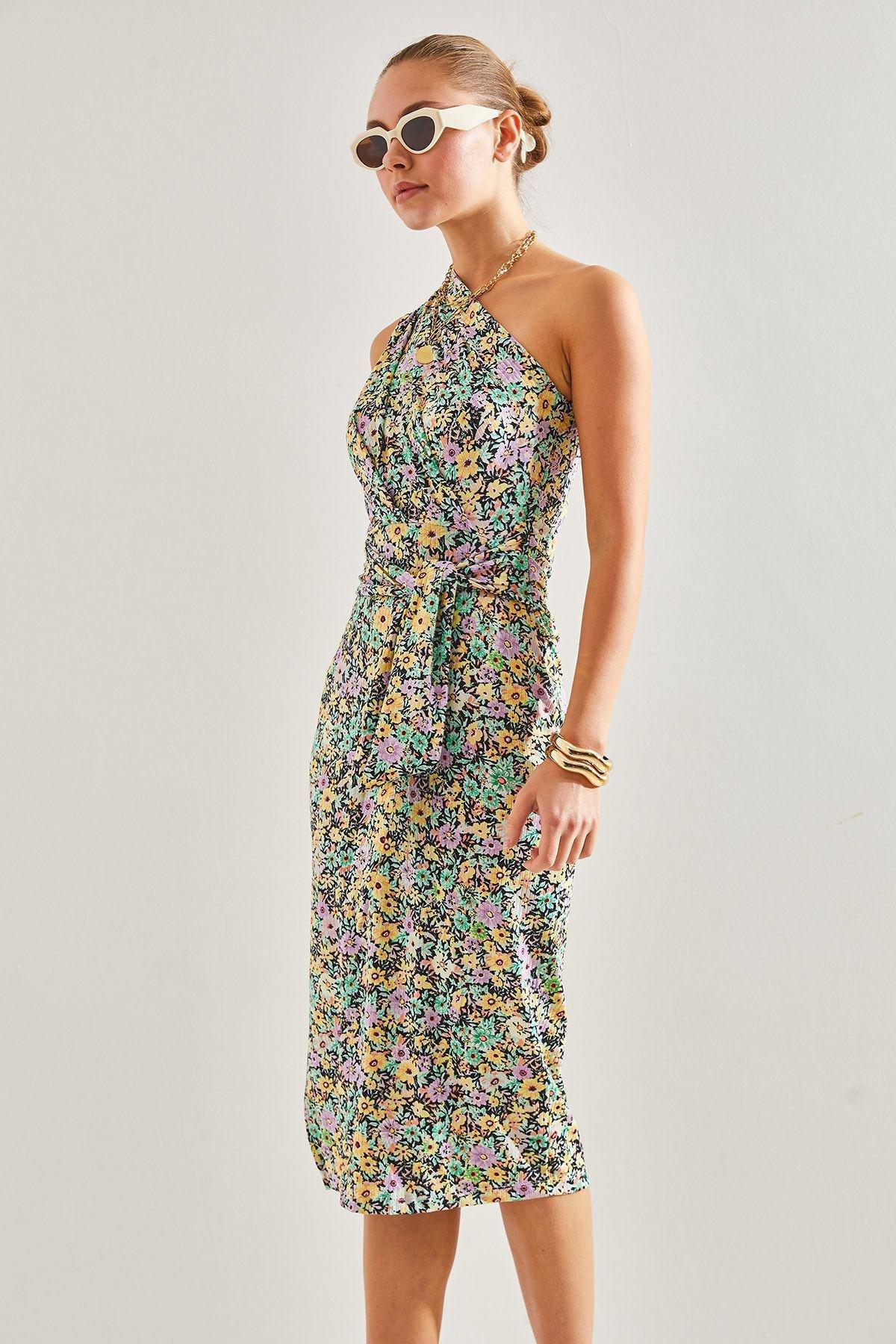 Multicolour Decollete Pattern Dress, C101_5710, large image number 2