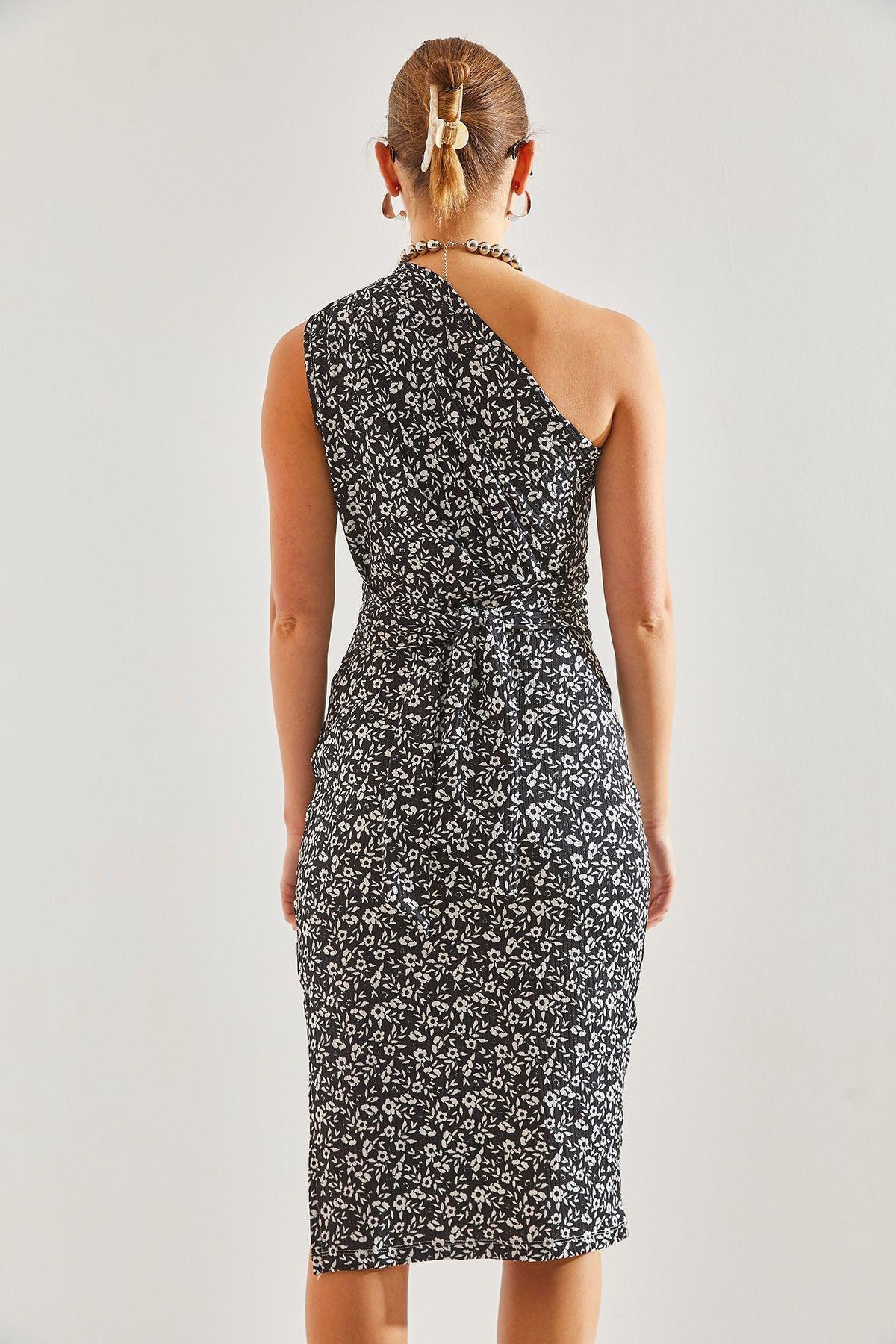 Black Decollete Pattern Dress, , large image number 1