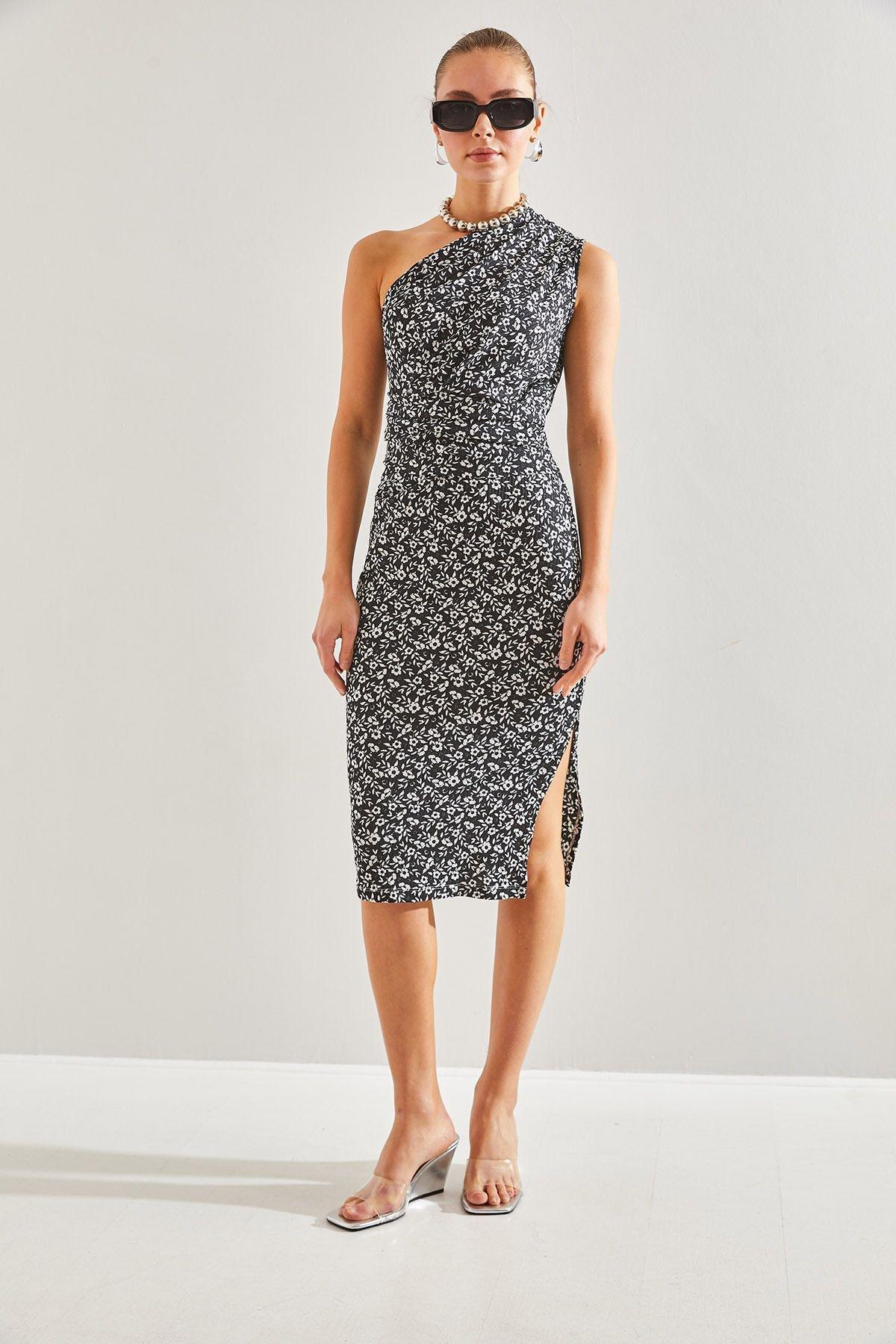 Black Decollete Pattern Dress, , large image number 2