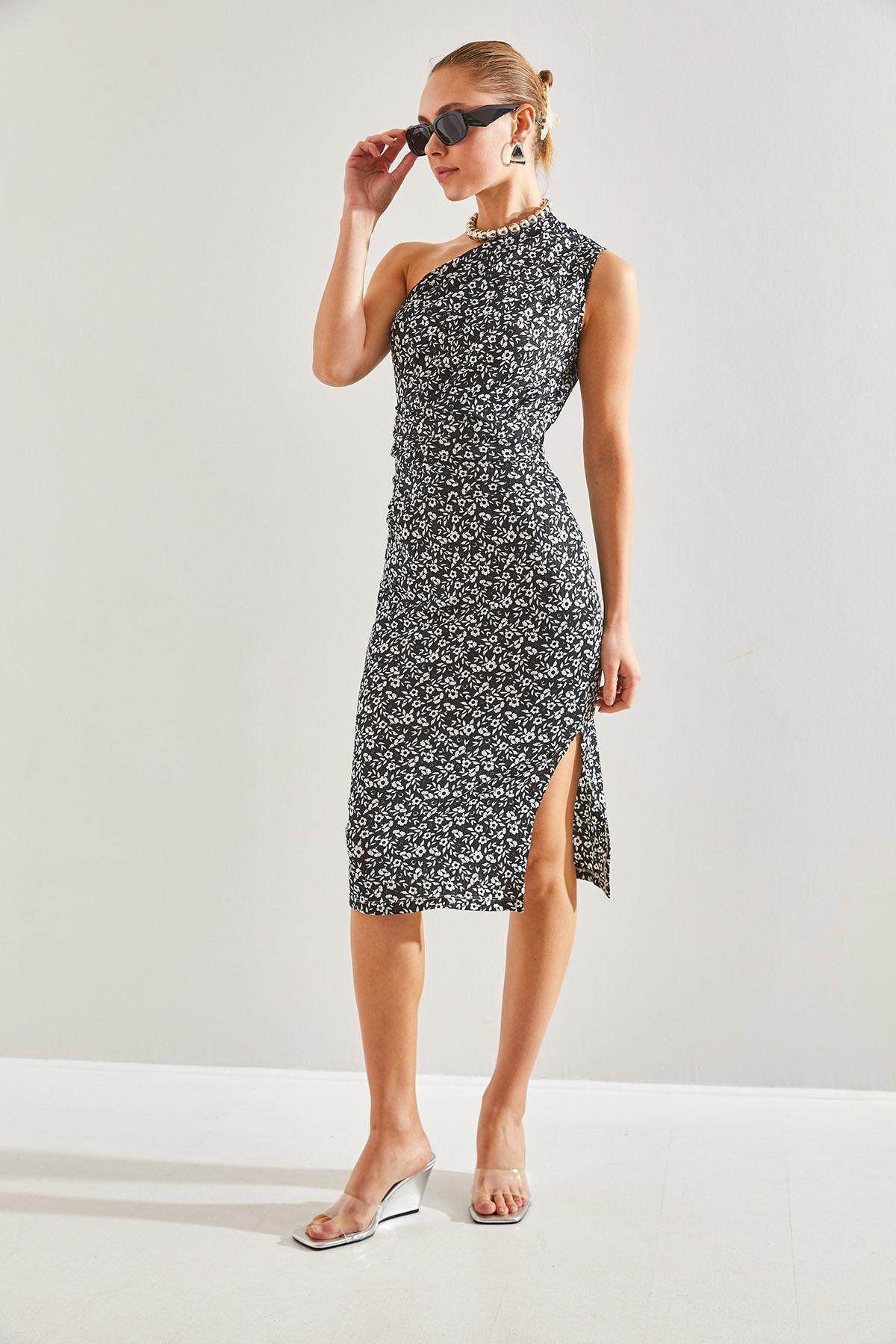Black Decollete Pattern Dress, , large image number 3