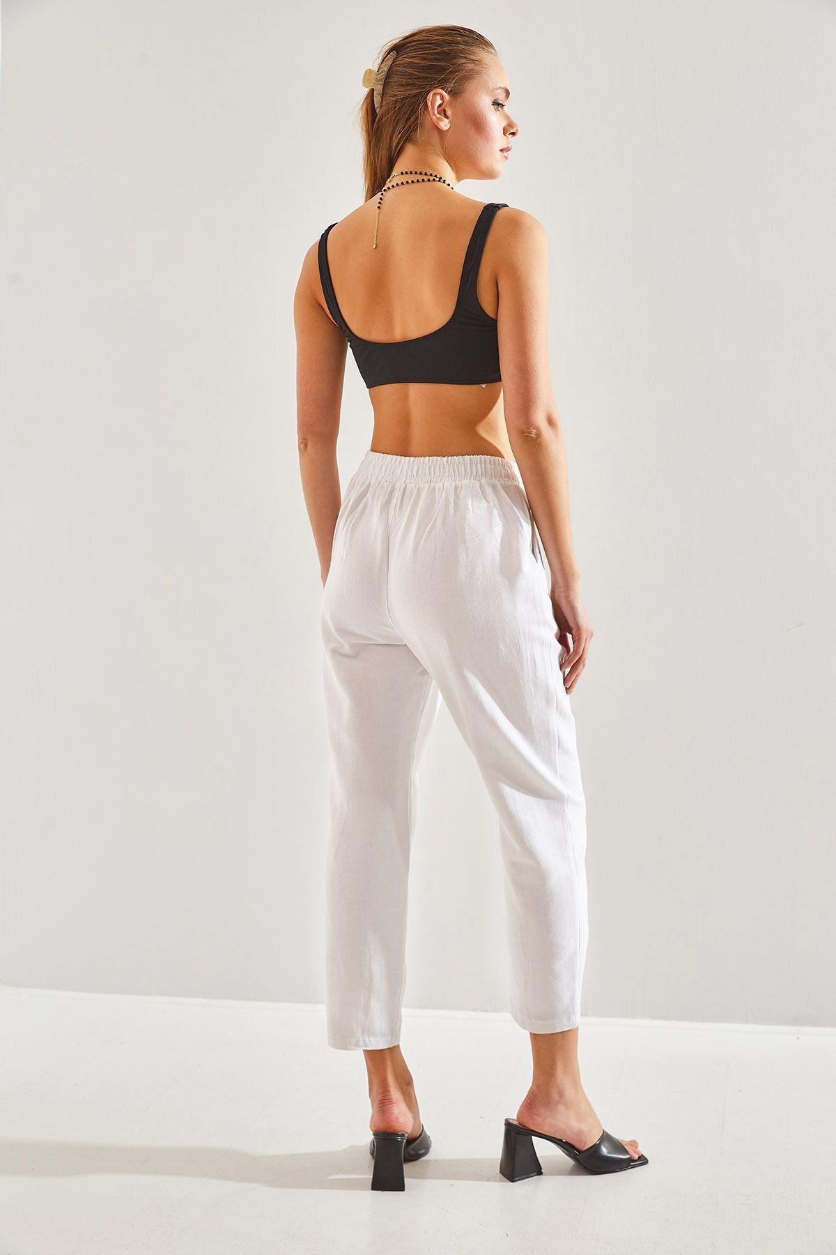 White Elastic Waist Trousers, C101_5696, large image number 1