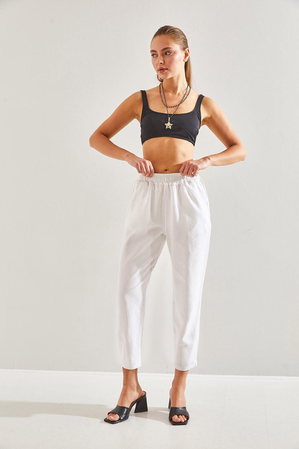White Elastic Waist Trousers, C101_5696, large image number 4