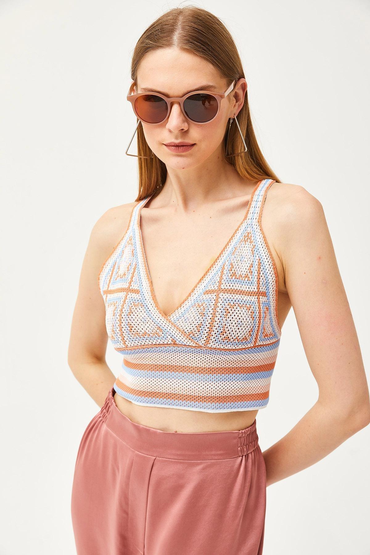 Patterned Crochet Bralette Blouse, BABY BLUE, large image number 1