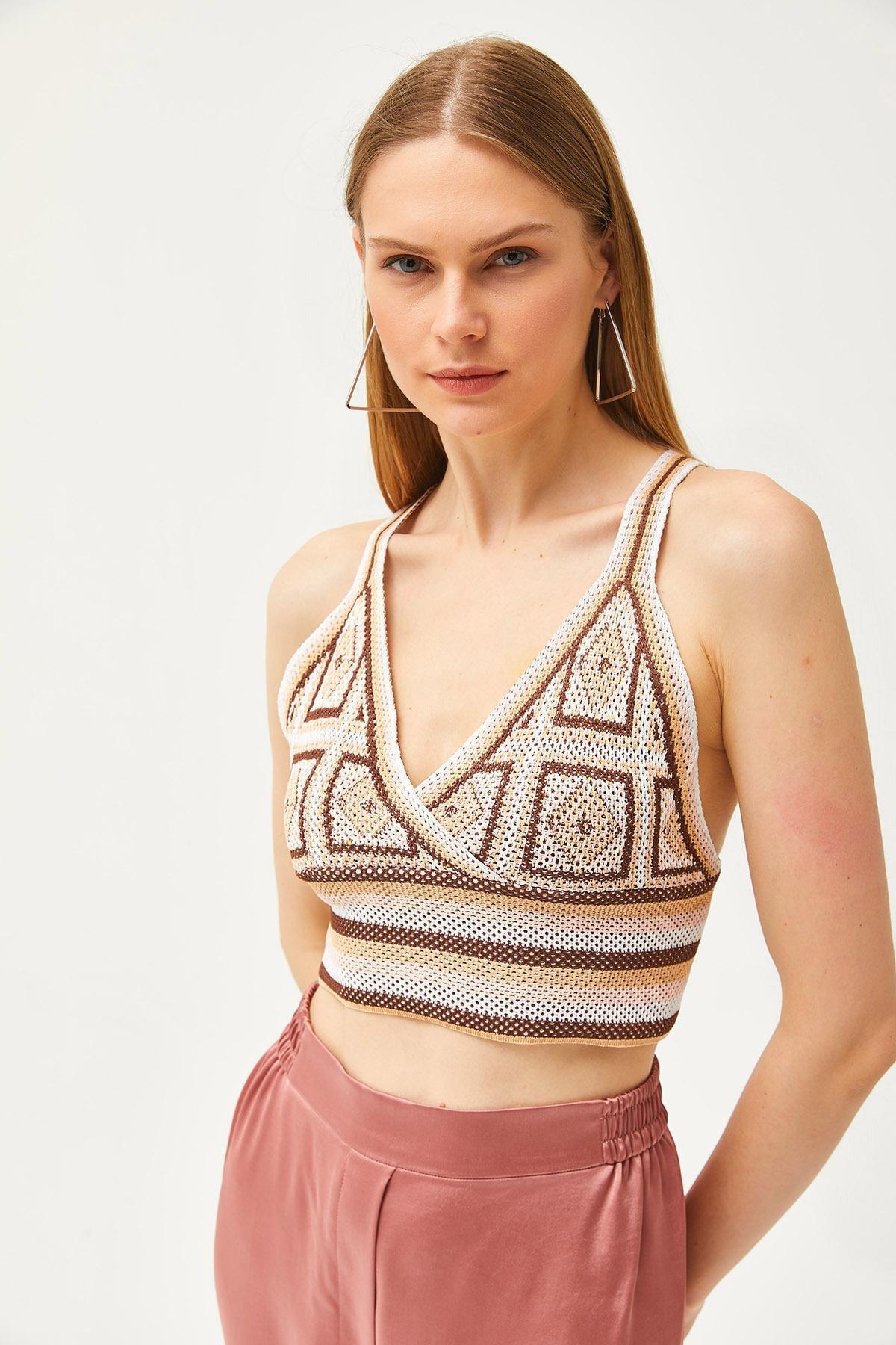 Beige Crochet Bralette Blouse, Beige, large image number 3
