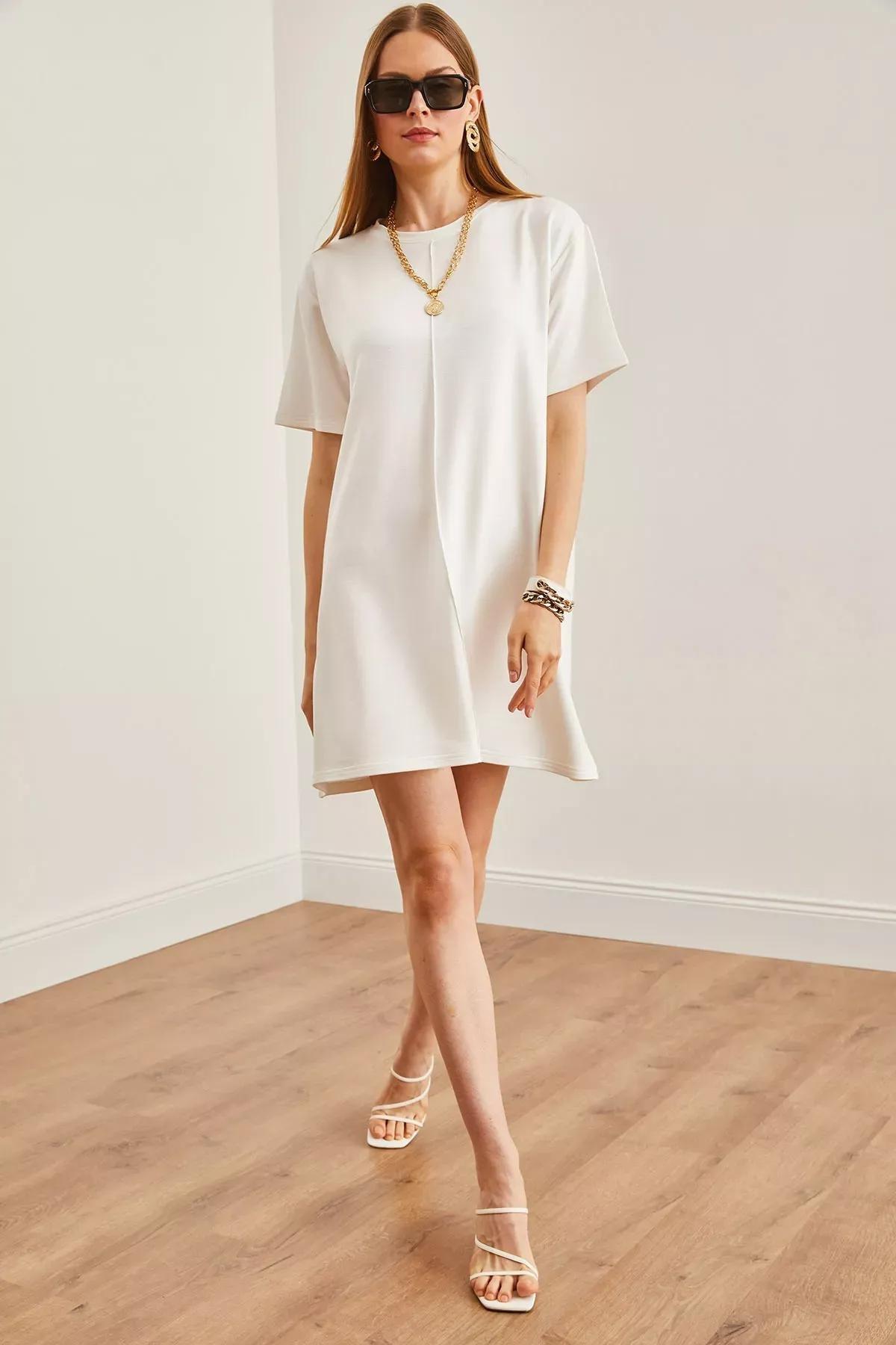 Beige Front Stitched Mini Dress, Ecru, large image number 1