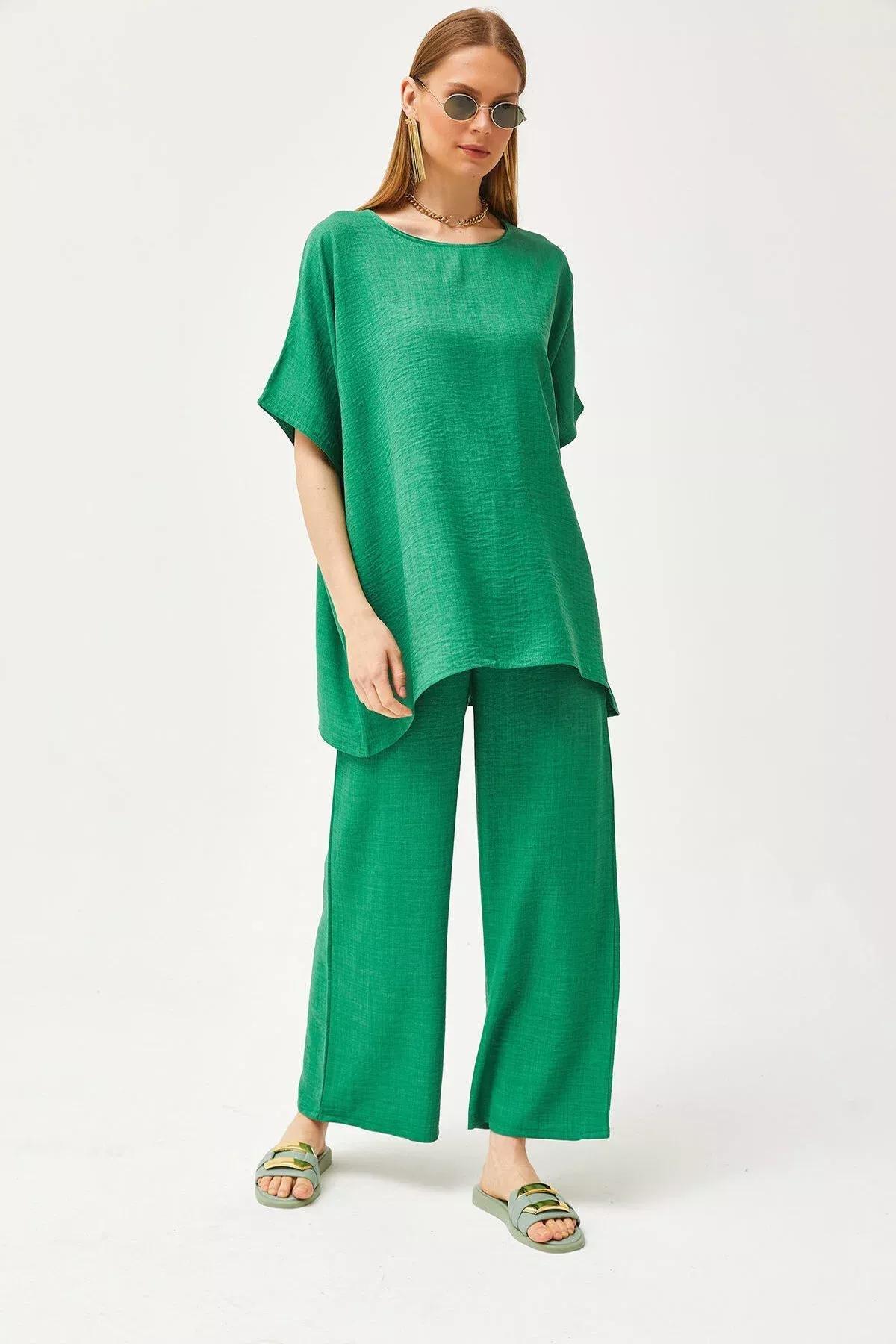 Green Linen Loose Co-Ord Set, , large image number 0