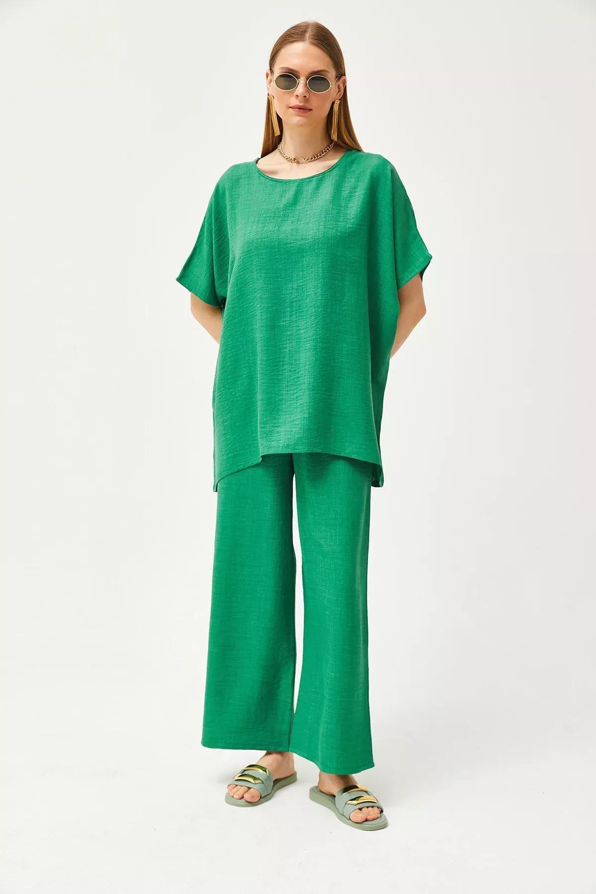 Green Linen Loose Co-Ord Set, , large image number 1