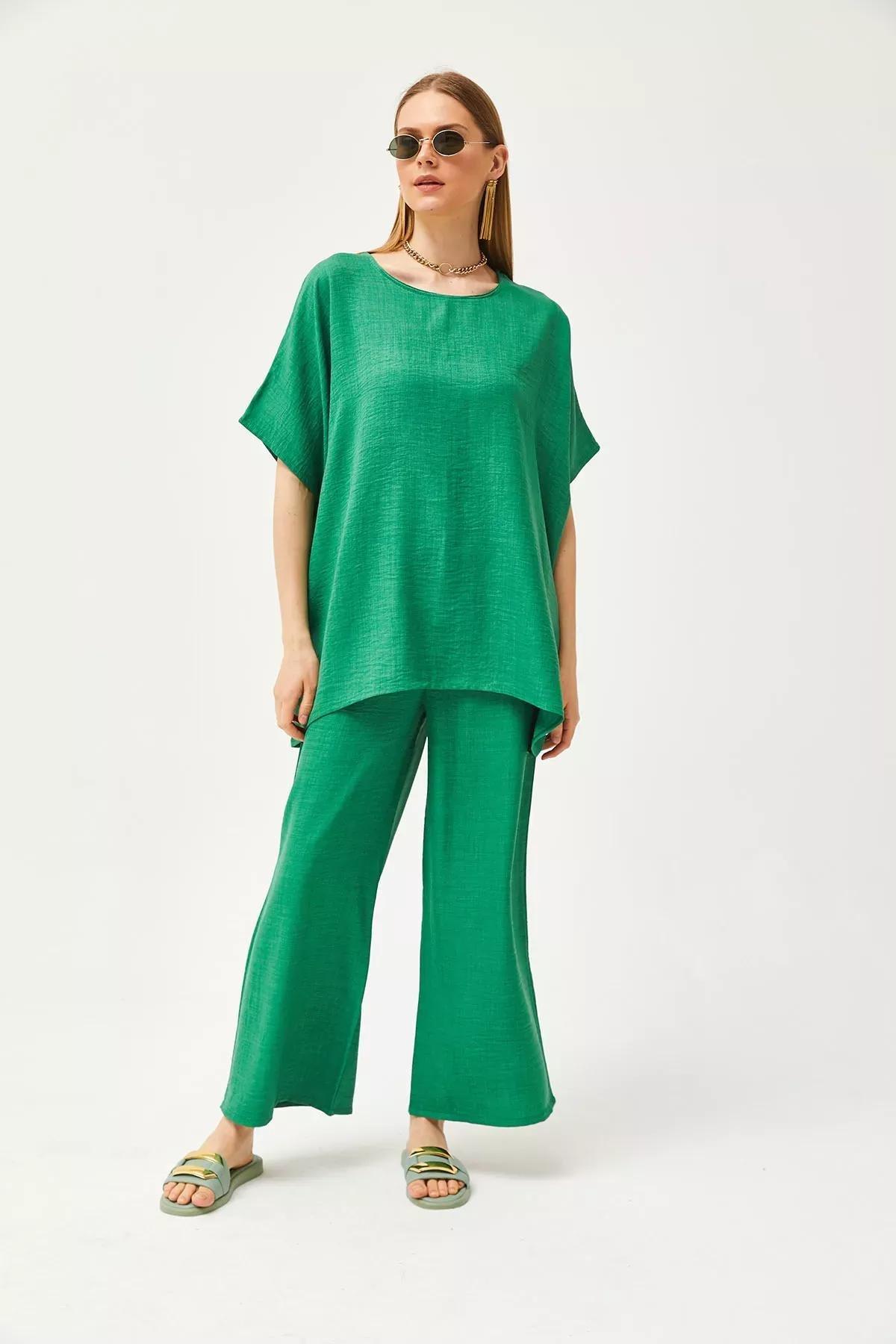 Green Linen Loose Co-Ord Set, , large image number 2