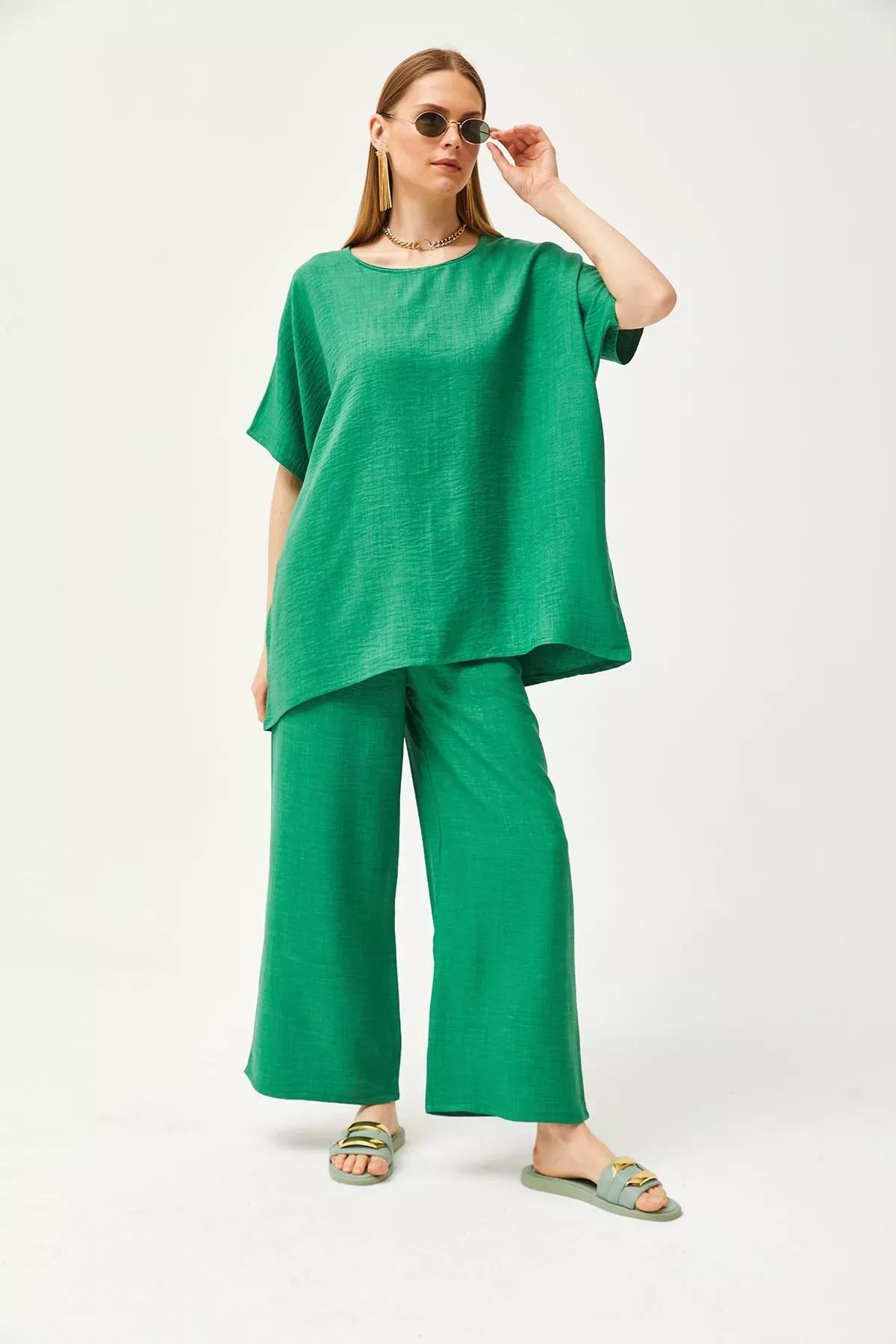 Green Linen Loose Co-Ord Set, , large image number 3