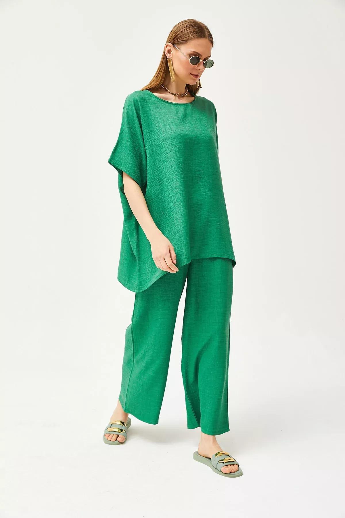 Green Linen Loose Co-Ord Set, , large image number 4