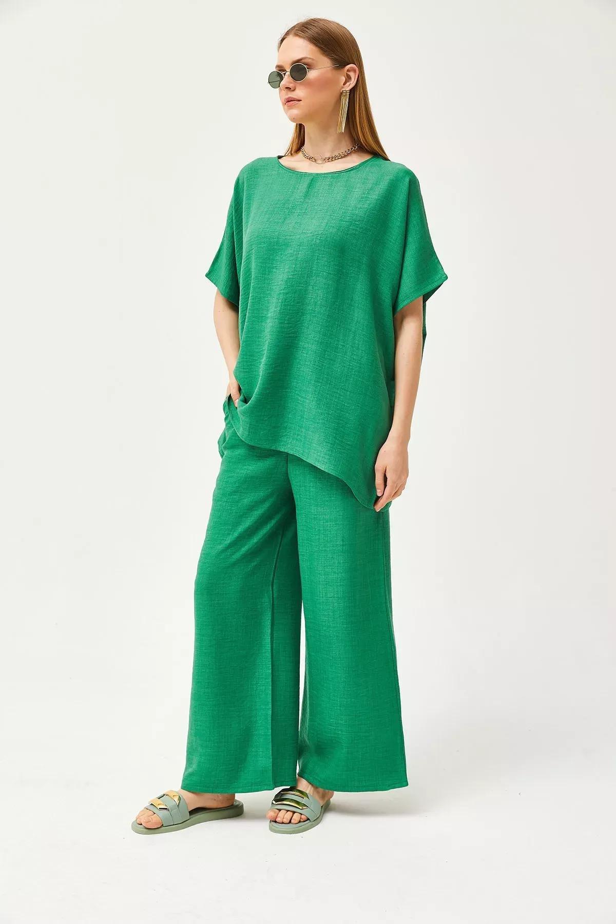 Green Linen Loose Co-Ord Set, , large image number 6