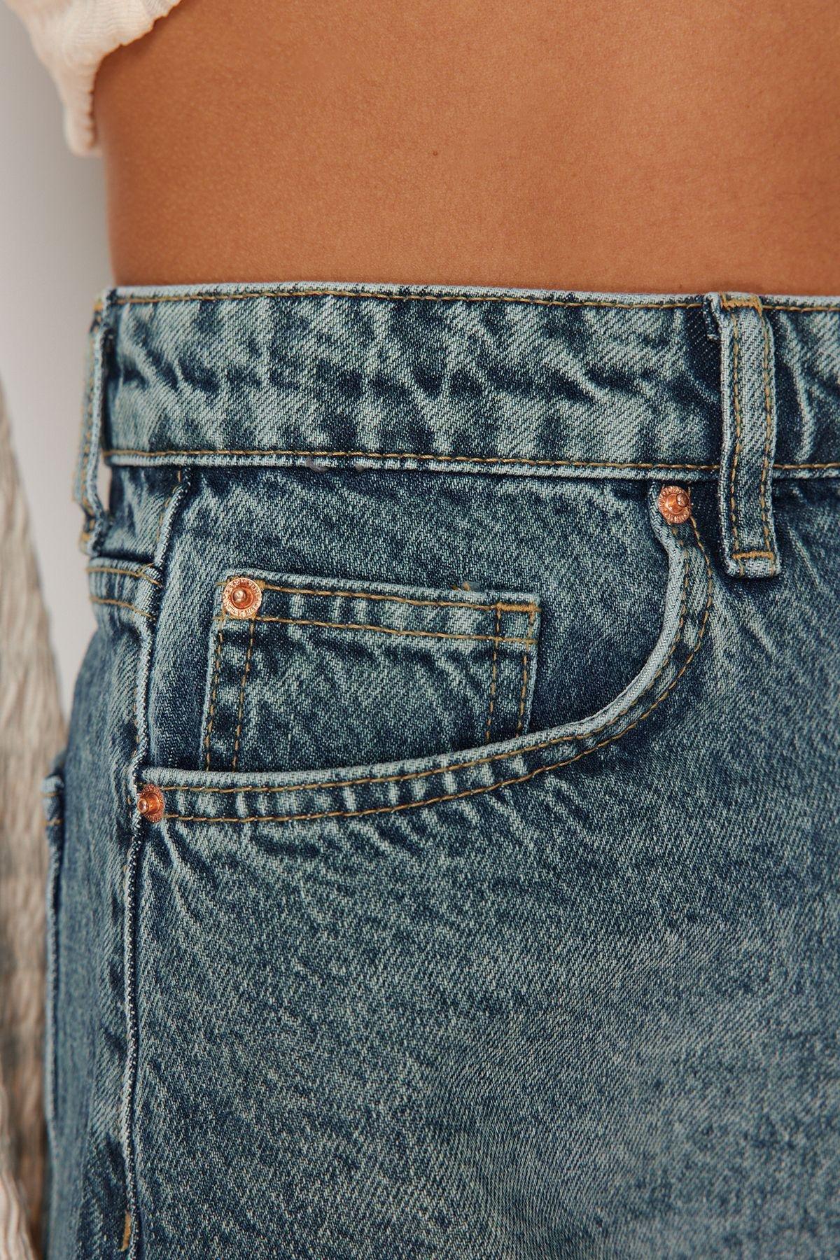 Blue High Waist Denim Shorts, , large image number 4