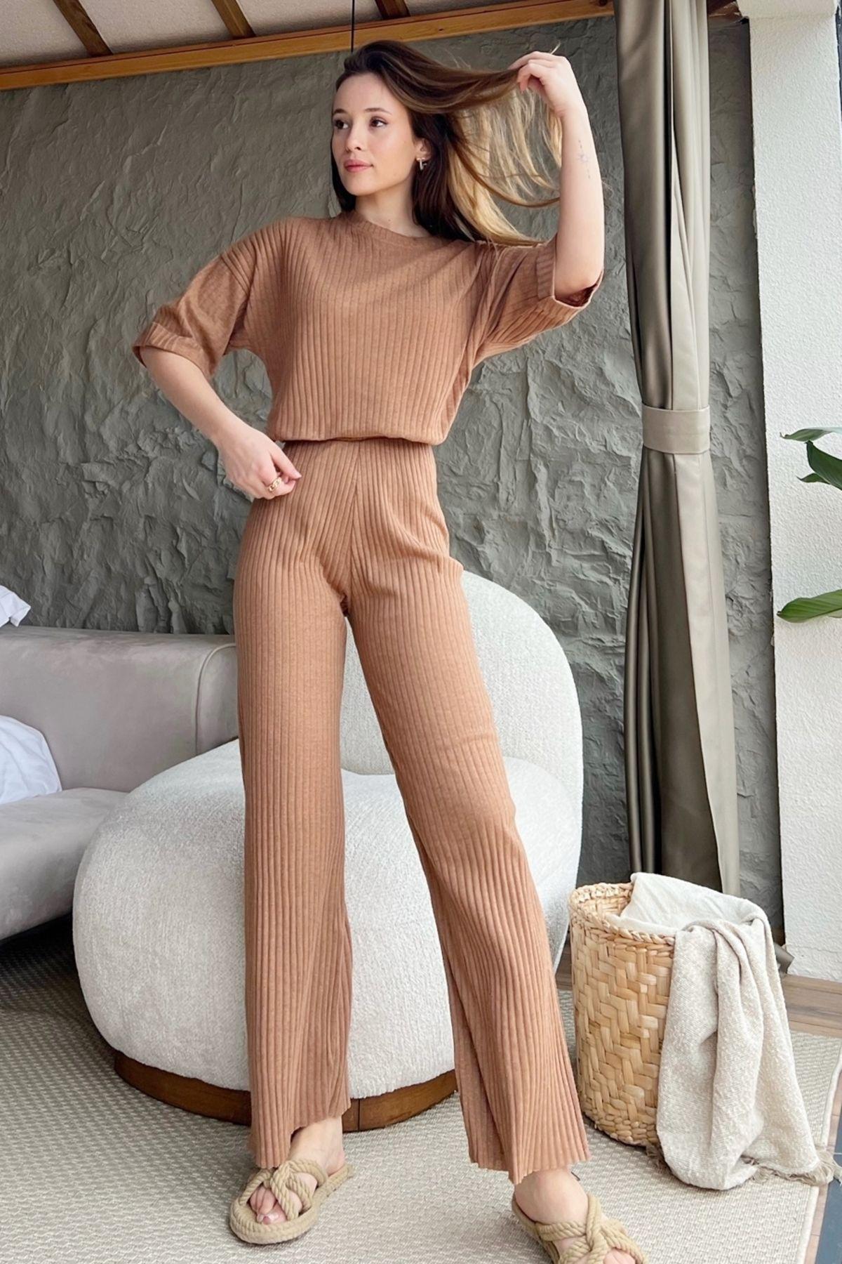 Beige Ribbed Co-Ord Set, C101_1491, large image number 0