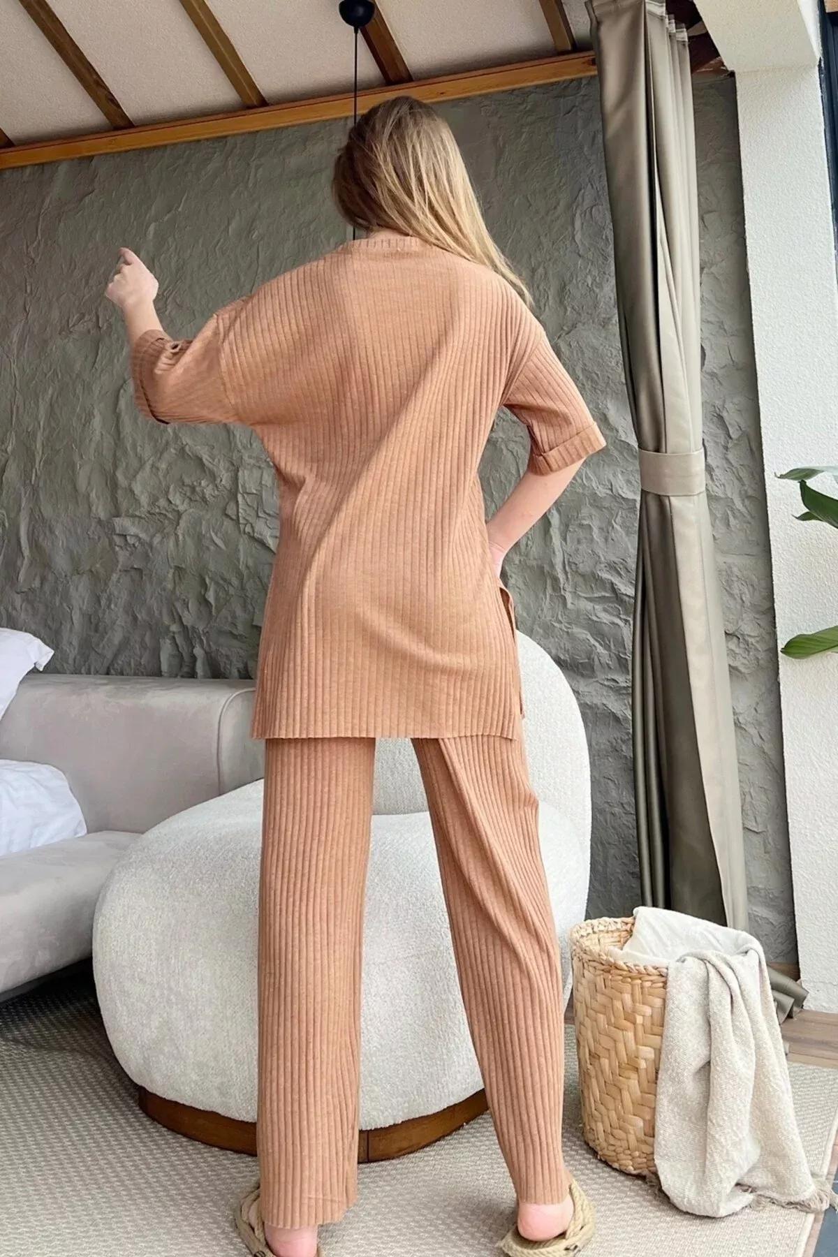 Beige Ribbed Co-Ord Set, C101_1491, large image number 1