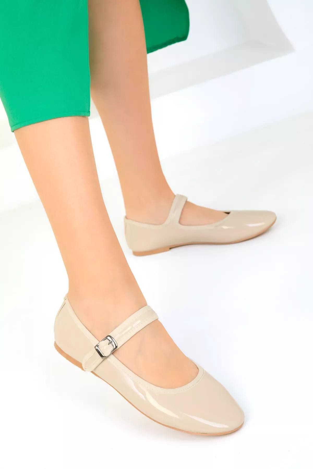 Beige Patent Leather Ballerinas, , large image number 0