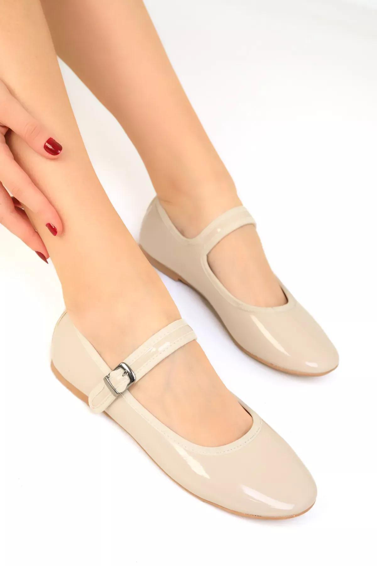Beige Patent Leather Ballerinas, , large image number 4