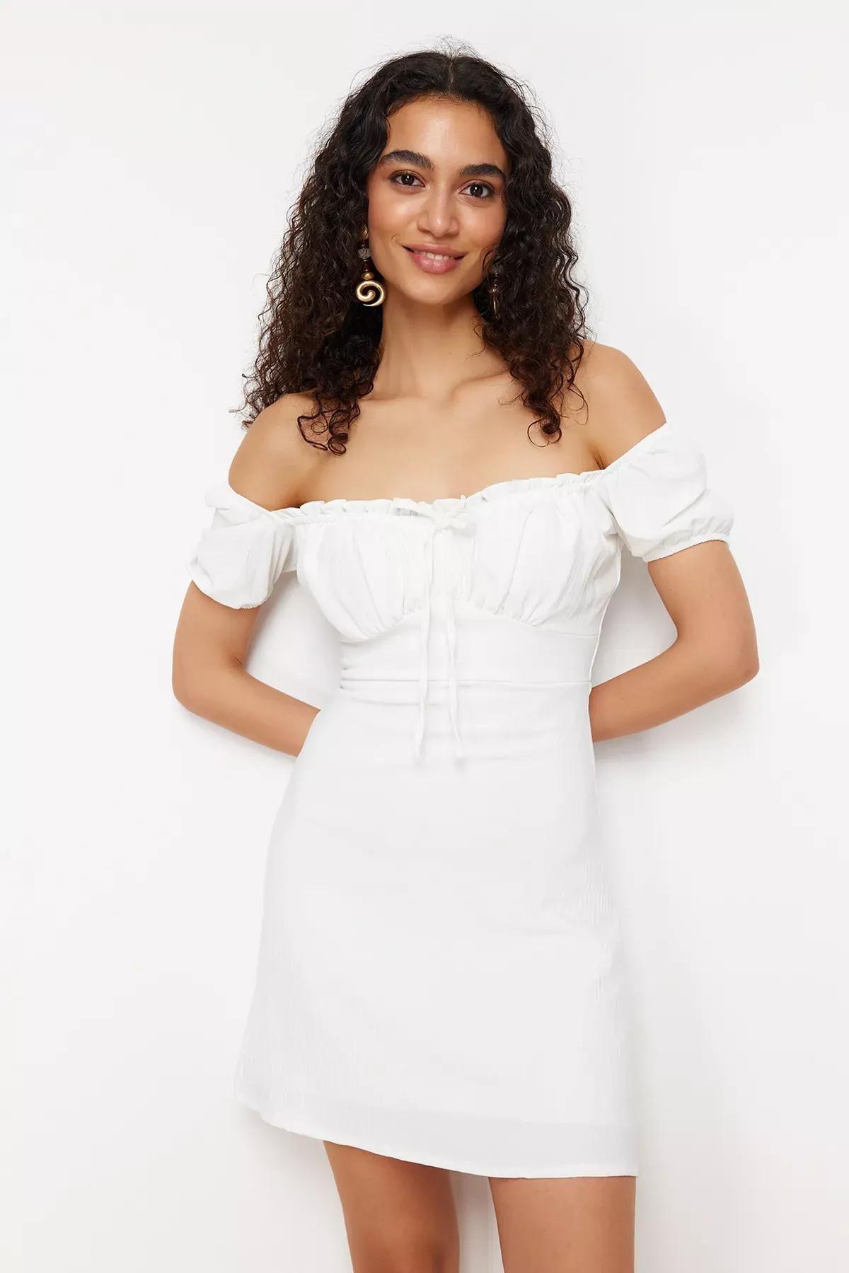 White Bodycone Crepe Mini Dress, White, large image number 1
