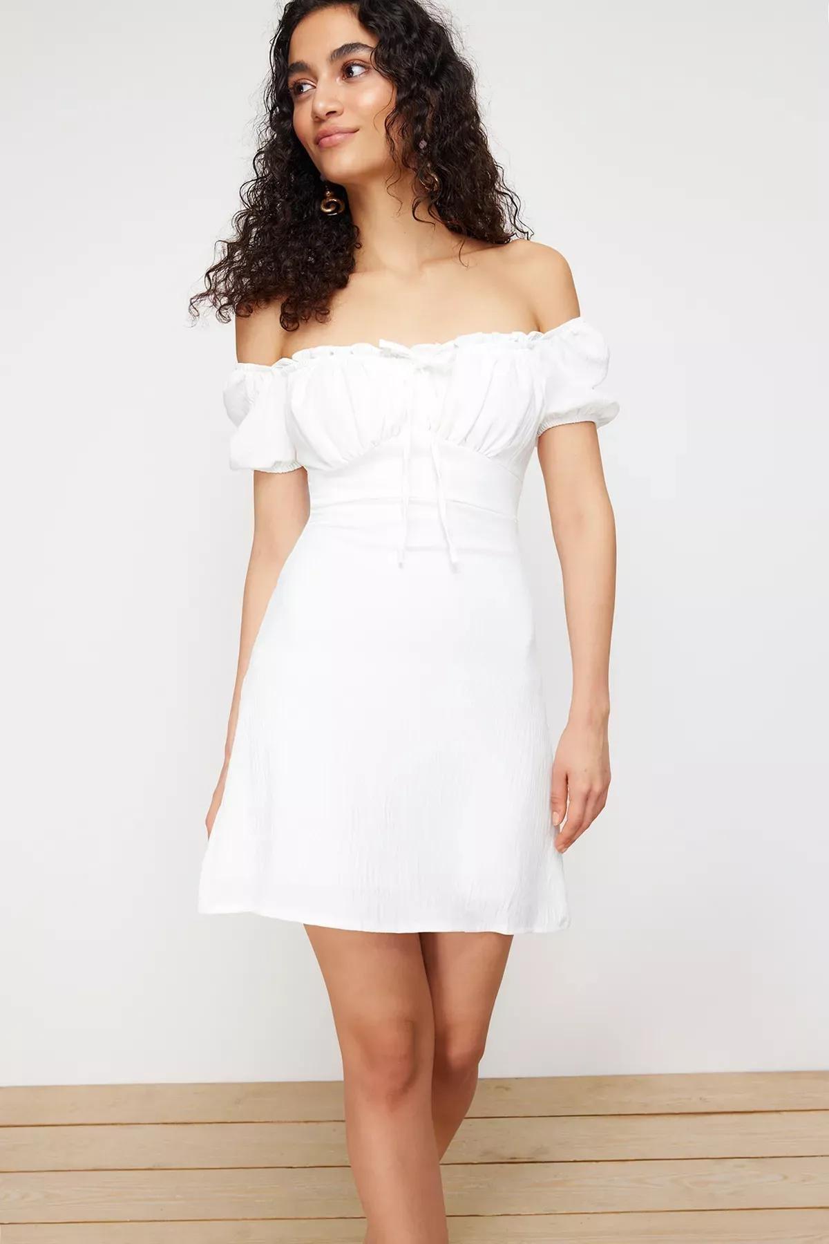 White Bodycone Crepe Mini Dress, White, large image number 2