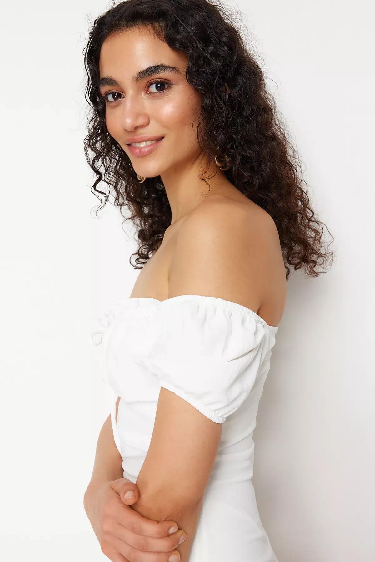 White Bodycone Crepe Mini Dress, White, large image number 3