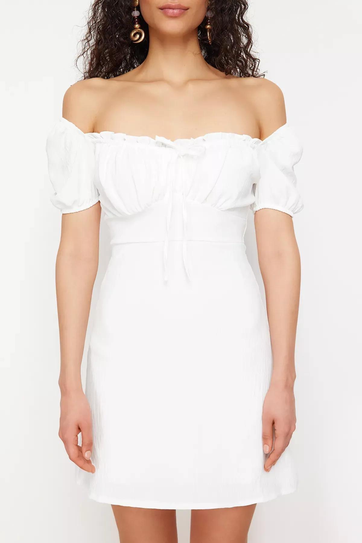 White Bodycone Crepe Mini Dress, White, large image number 4