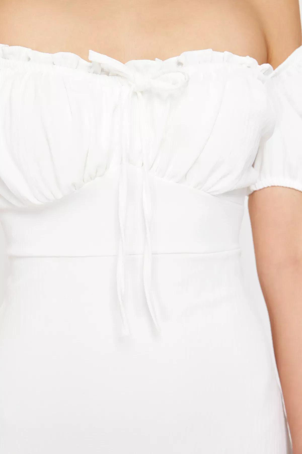 White Bodycone Crepe Mini Dress, White, large image number 5