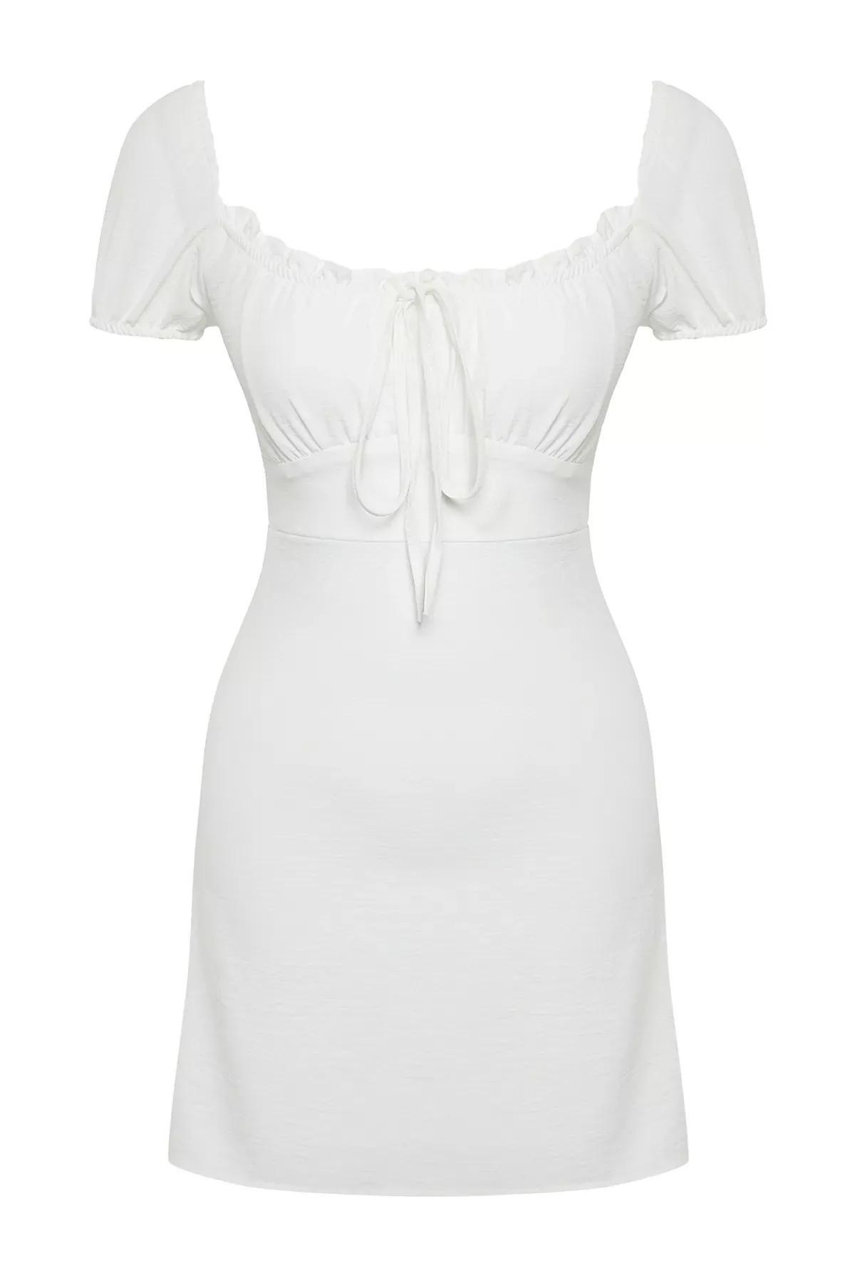 White Bodycone Crepe Mini Dress, White, large image number 6