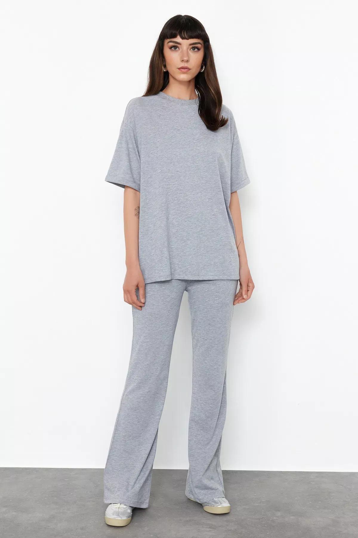 Grey  Oversize Spanish Leg Knit Set, Grey, large image number 0