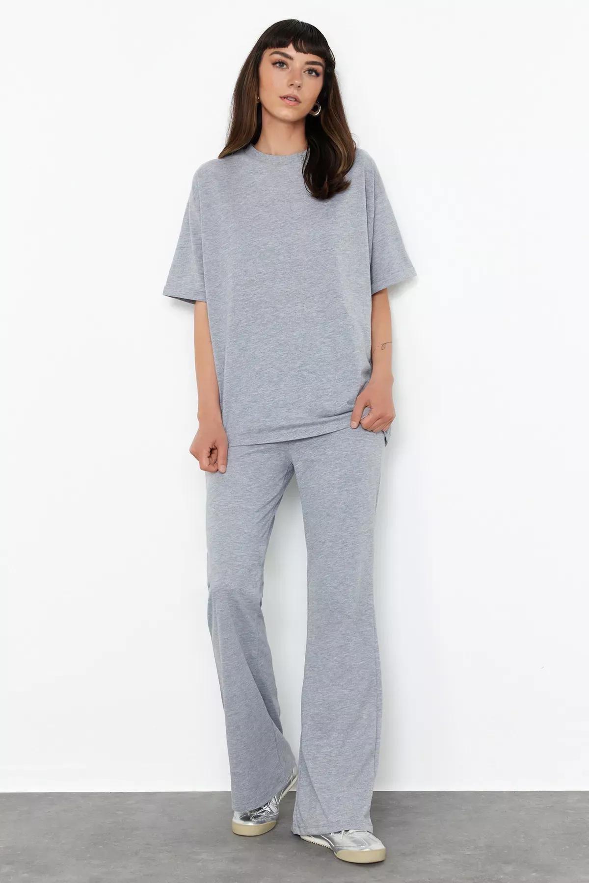 Grey  Oversize Spanish Leg Knit Set, Grey, large image number 1