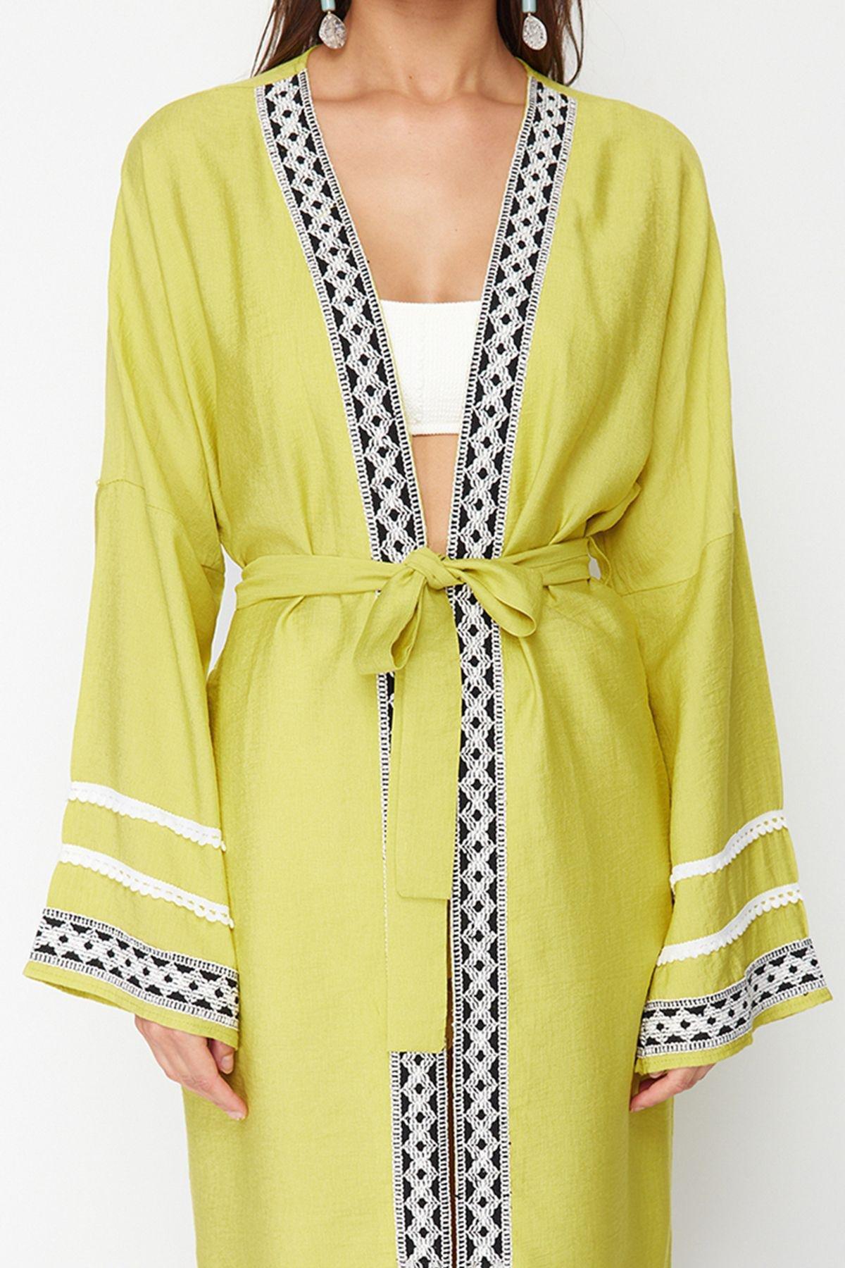 Green Belted Maxi Woven Kimono, C101_6316, large image number 3