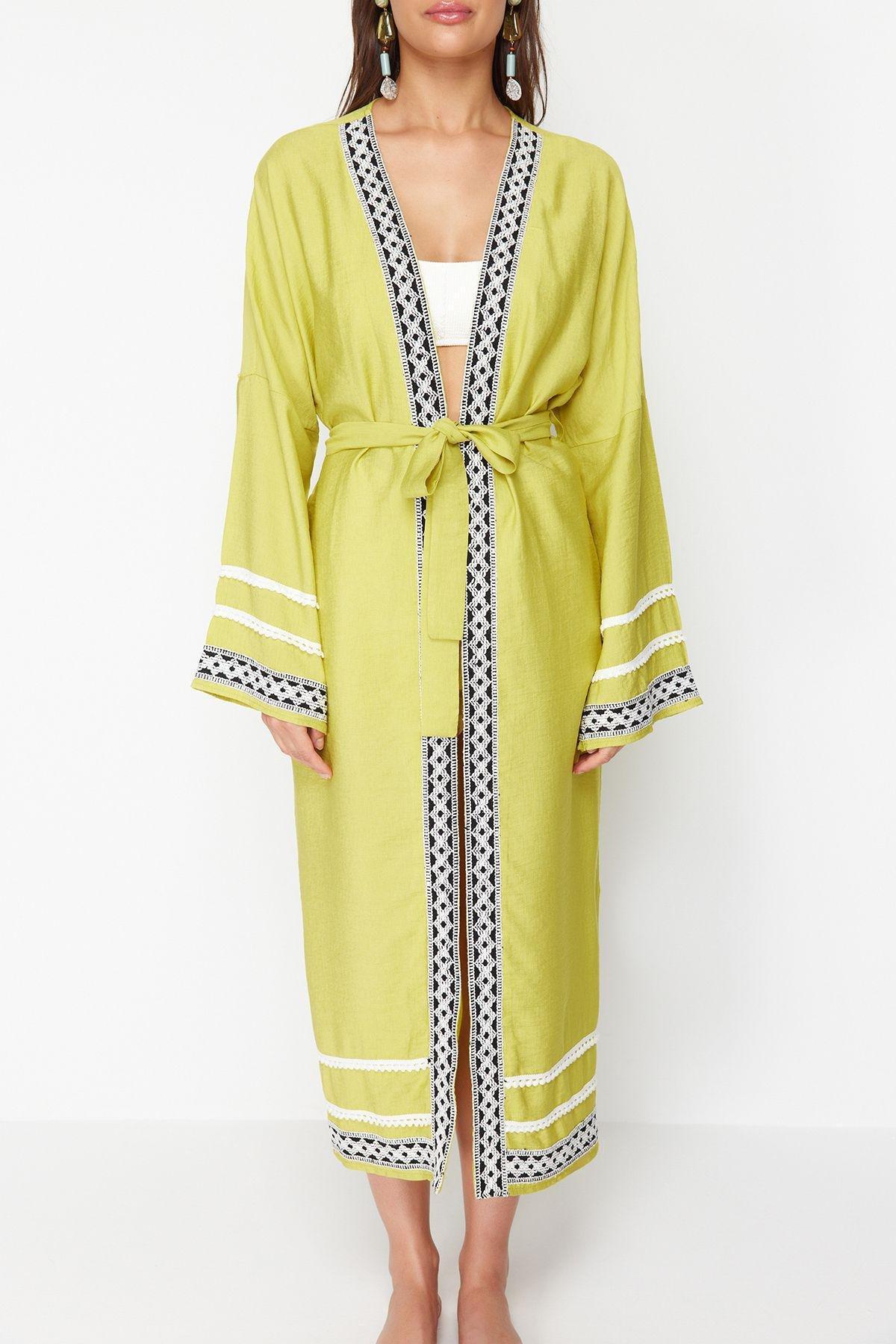 Green Belted Maxi Woven Kimono, C101_6316, large image number 4