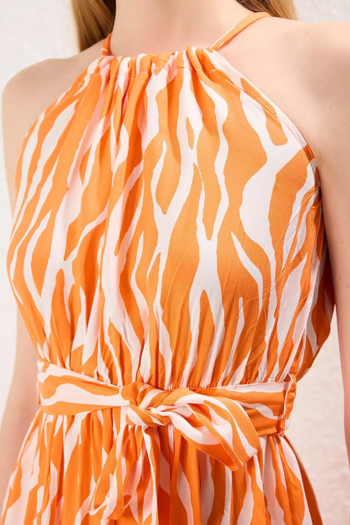 Orange Shift Halter Neck Maxi Dress, , large image number 2